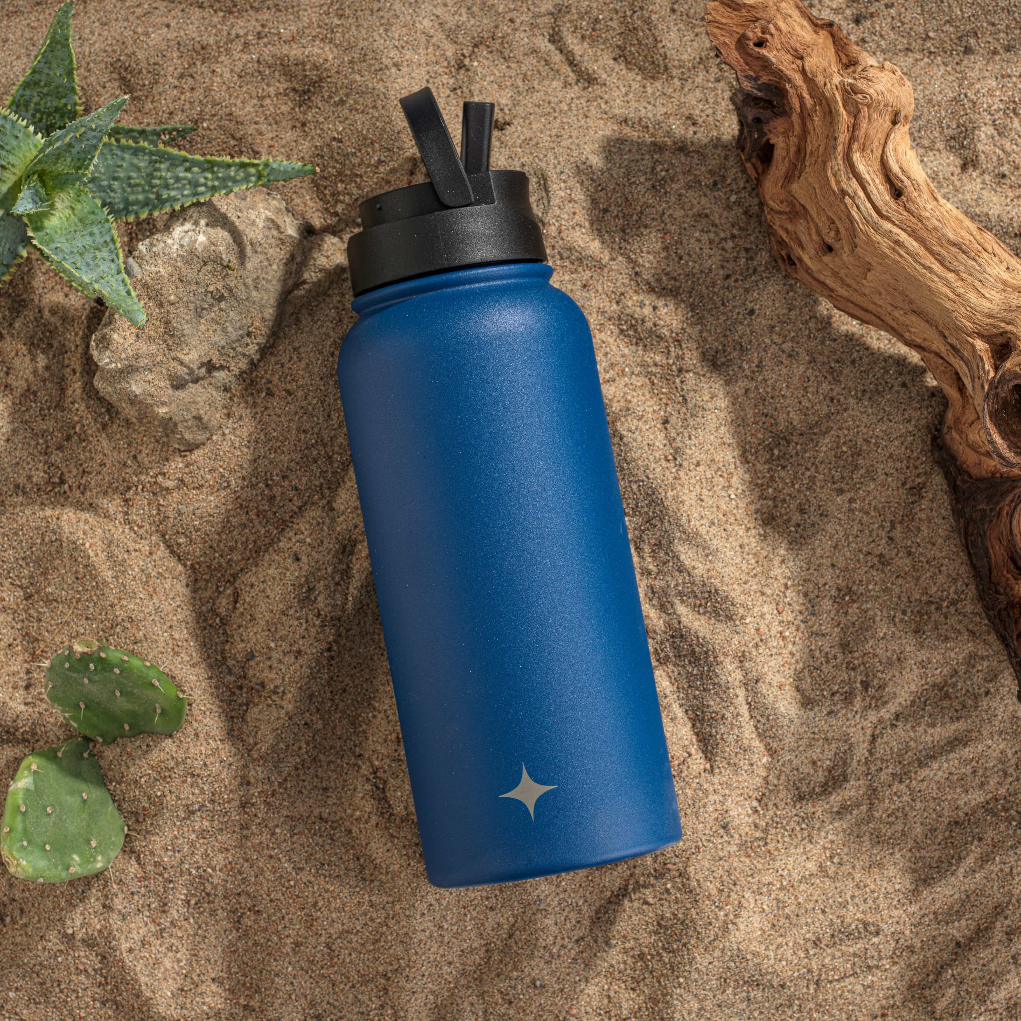 Stainless Steel Water Bottle with Flip Lid & Sport Straw Lid
