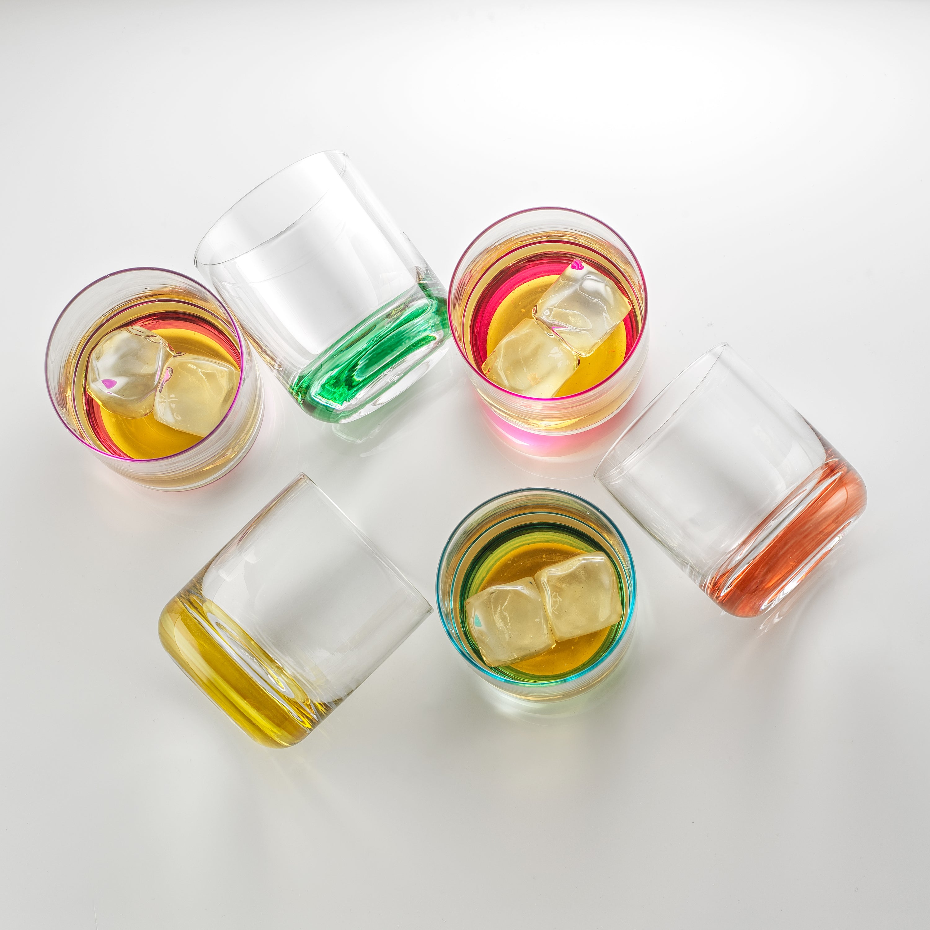 Hue Colored Double Old Fashion Whiskey Glasses