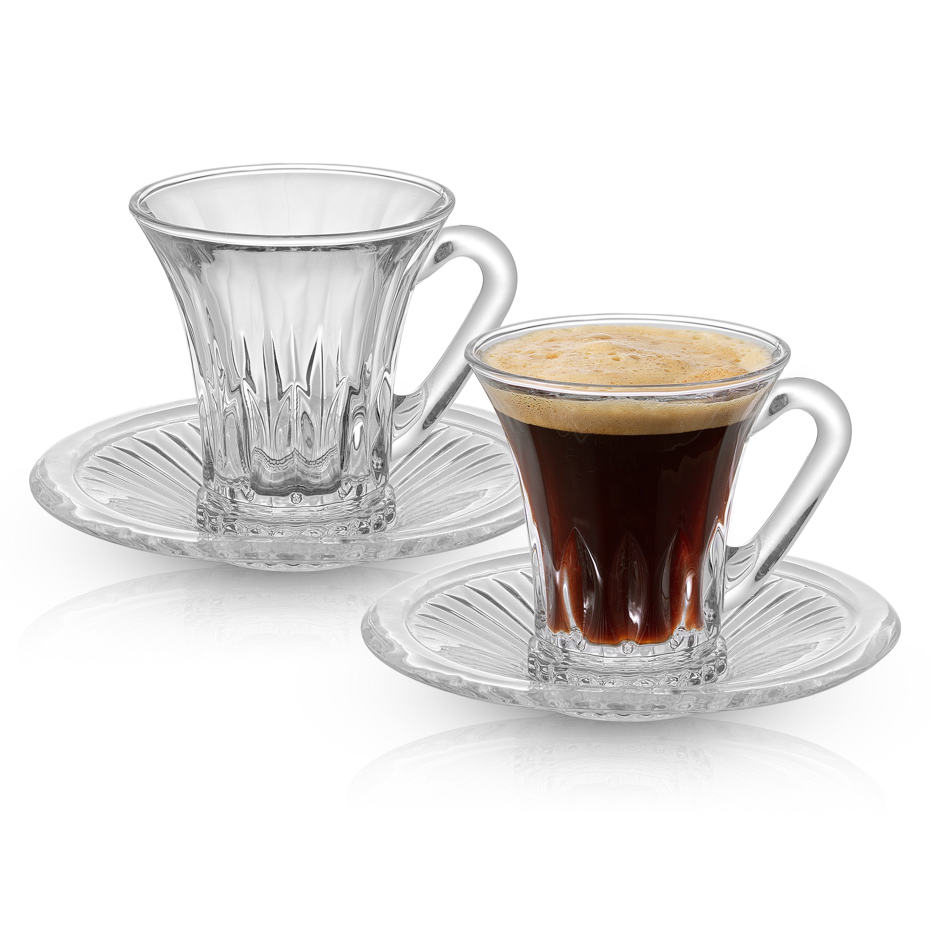 Belle Glass Espresso Cups with Saucer Set - 3.5 oz - Set of 2