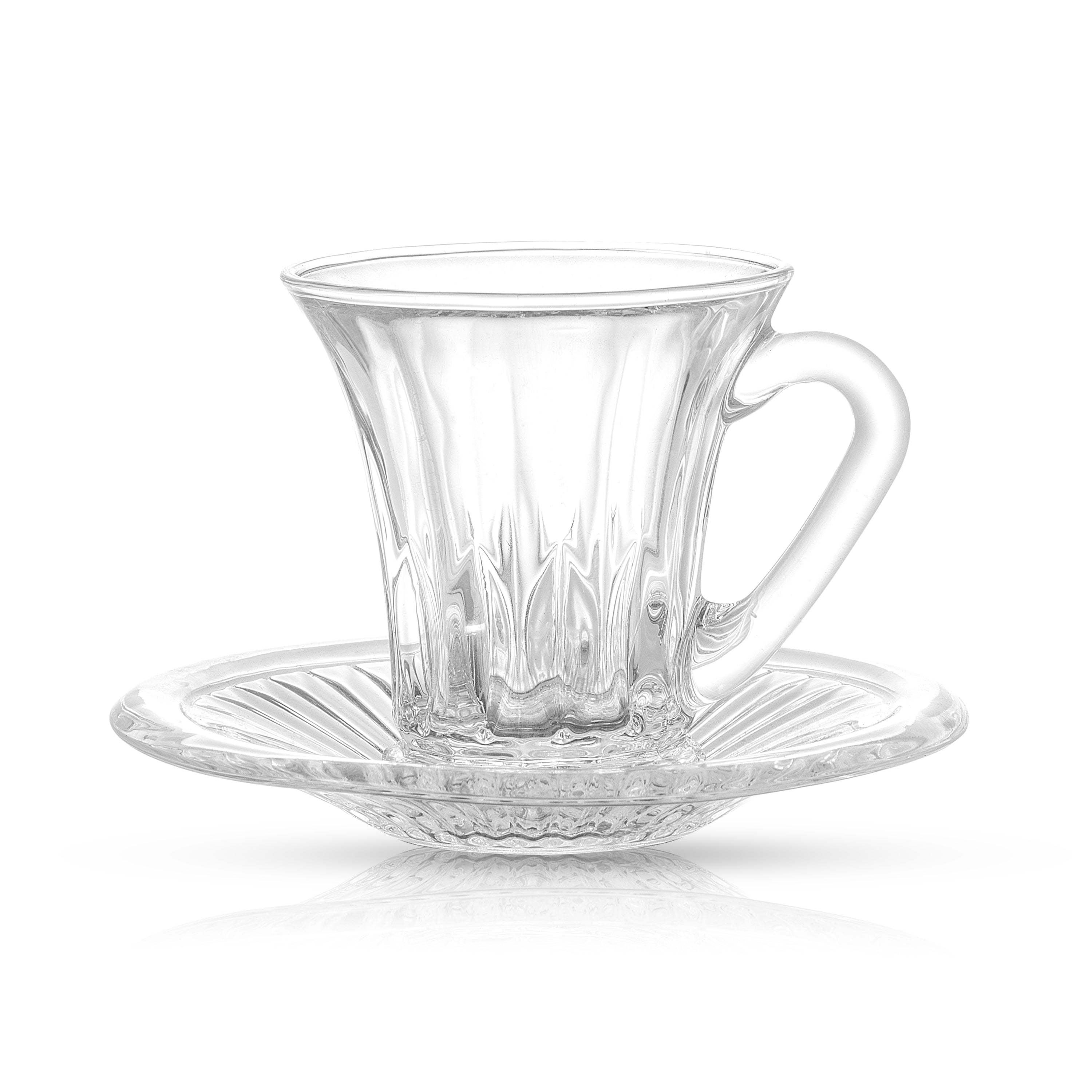 Belle Glass Espresso Cups with Saucer Set - 3.5 oz - Set of 2