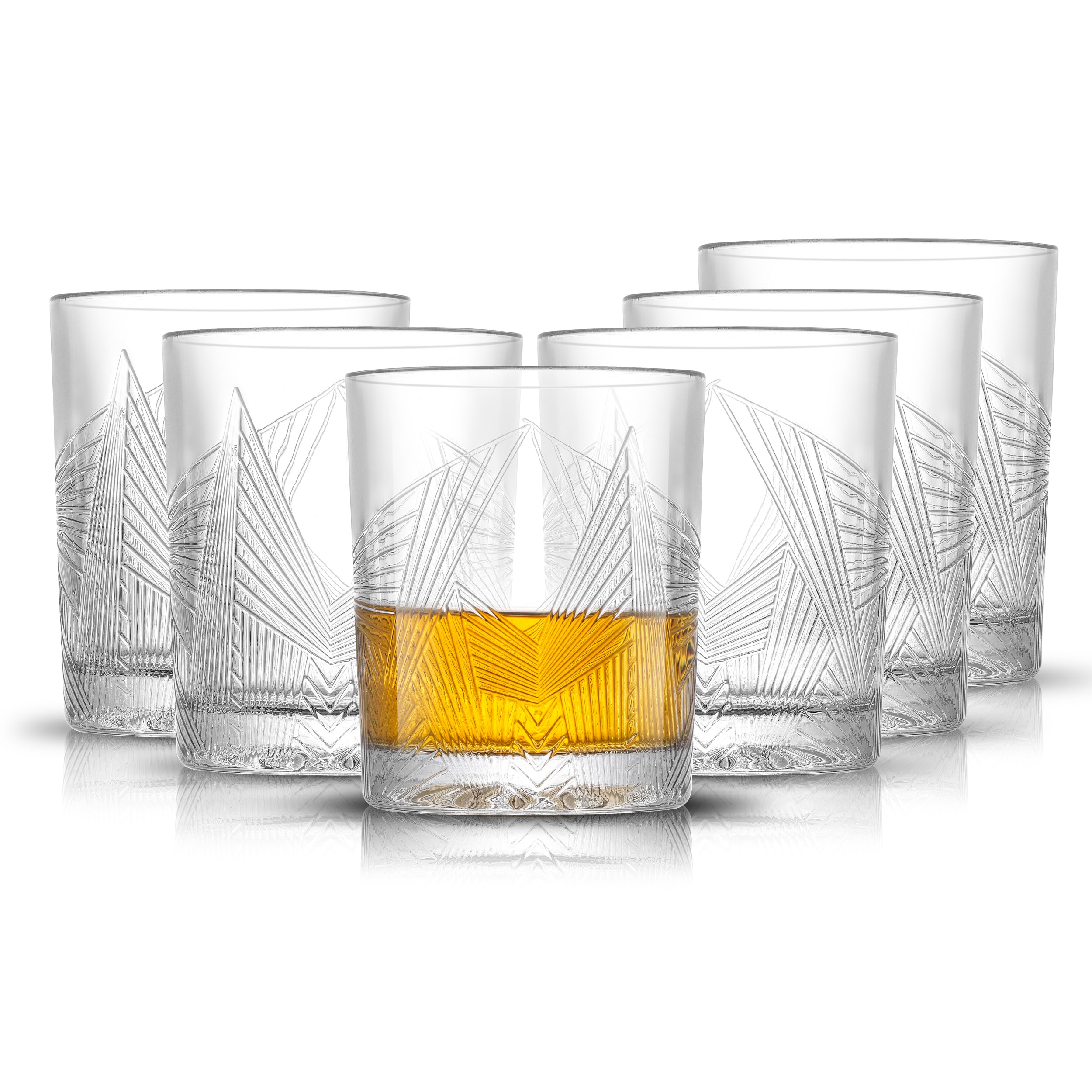 Gatsby Art Deco Double Old Fashion Whiskey Glasses - 10 oz - Set of 6