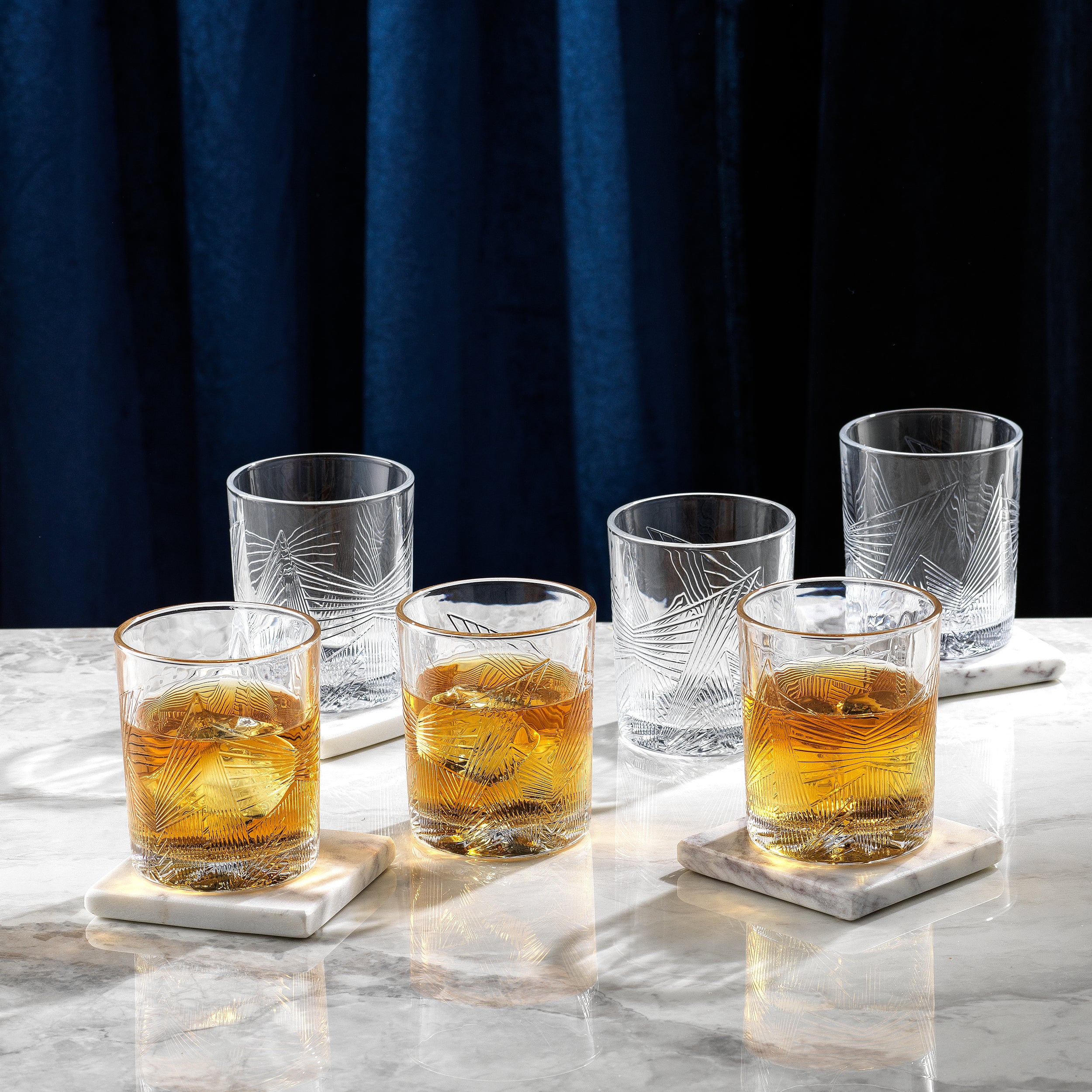 Gatsby Art Deco Double Old Fashion Whiskey Glasses - 10 oz - Set of 6