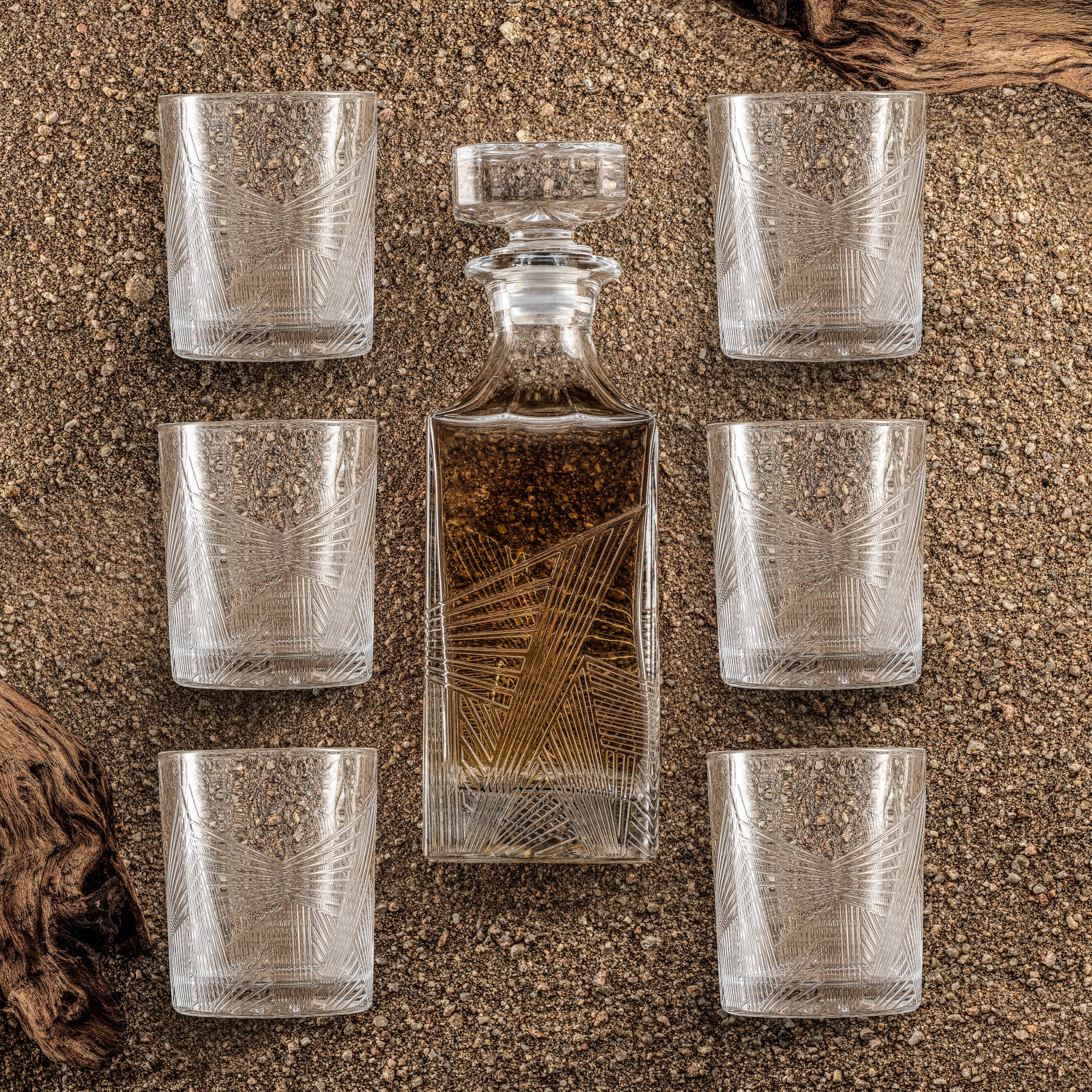 Gatsby Art Deco Double Old Fashion Whiskey Glasses - 10 oz - Set of 6
