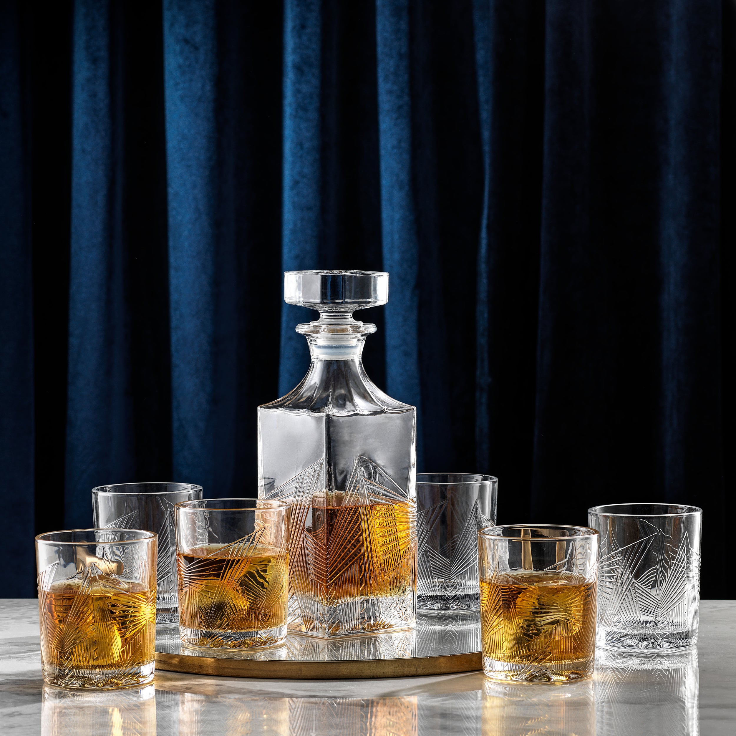 Gatsby Art Deco Double Old Fashion Whiskey Glasses - 10 oz - Set of 6