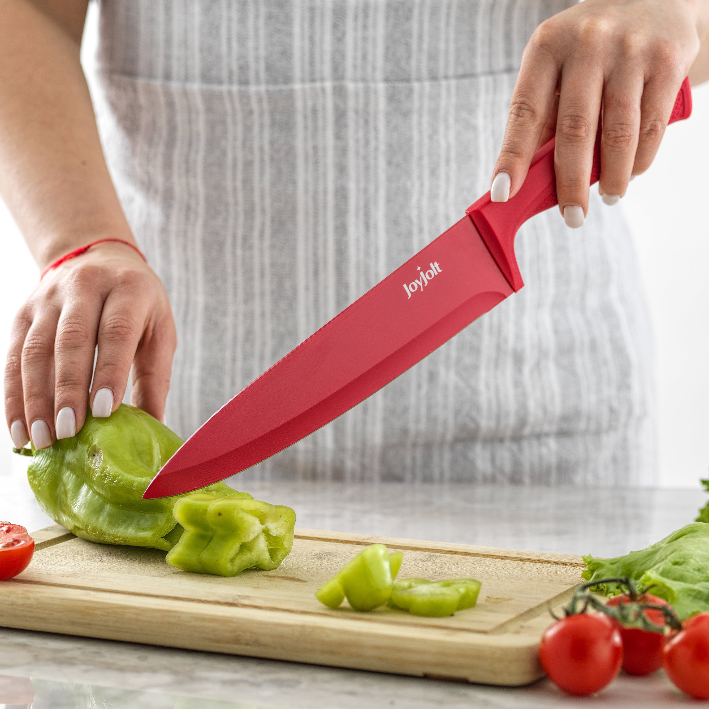 JoyJolt Multi Purpose 12 Piece Non-Stick Kitchen Knife Set - 6 Knives & 6 Blade Covers Set - Multi Colors
