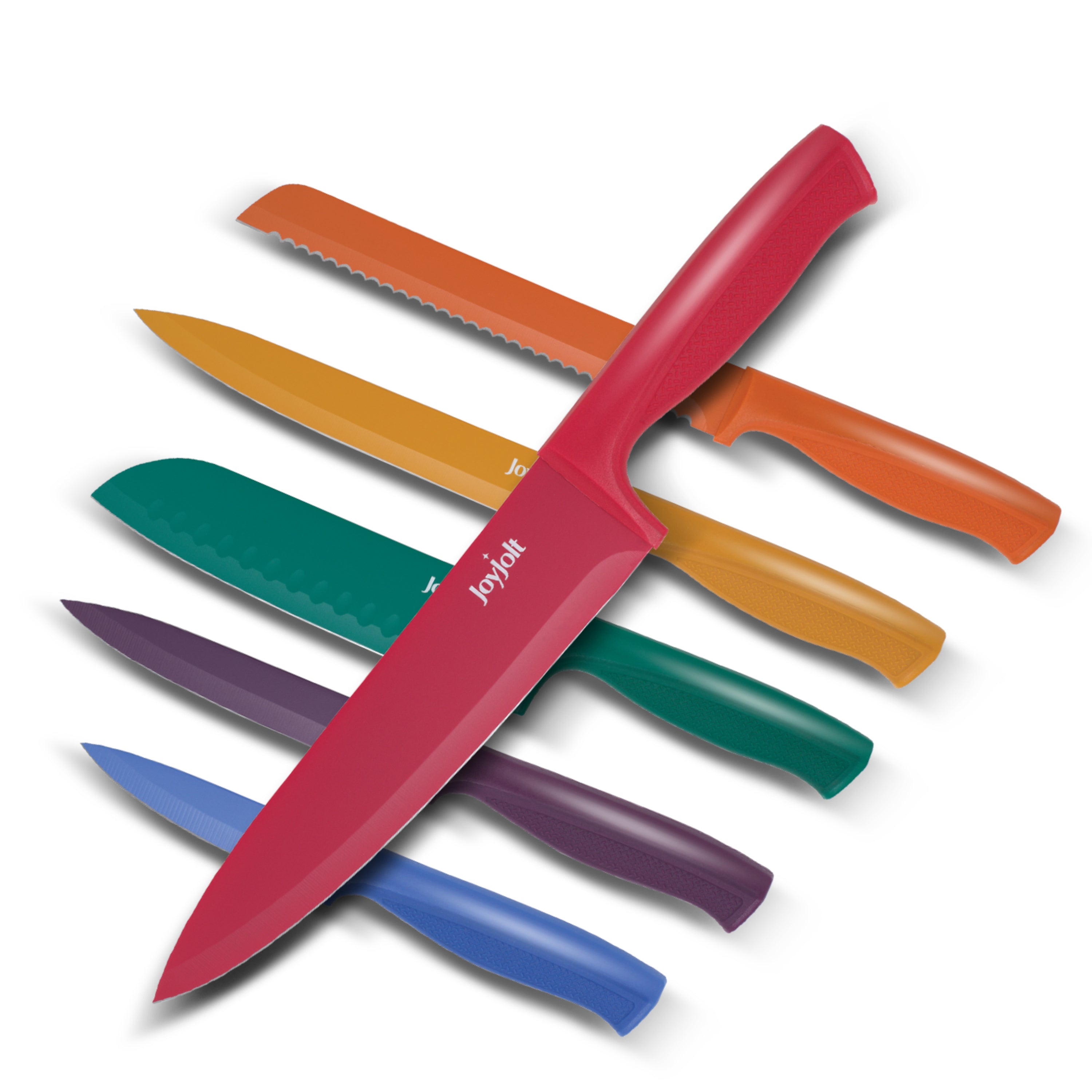 JoyJolt Multi Purpose 12 Piece Non-Stick Kitchen Knife Set - 6 Knives & 6 Blade Covers Set - Multi Colors
