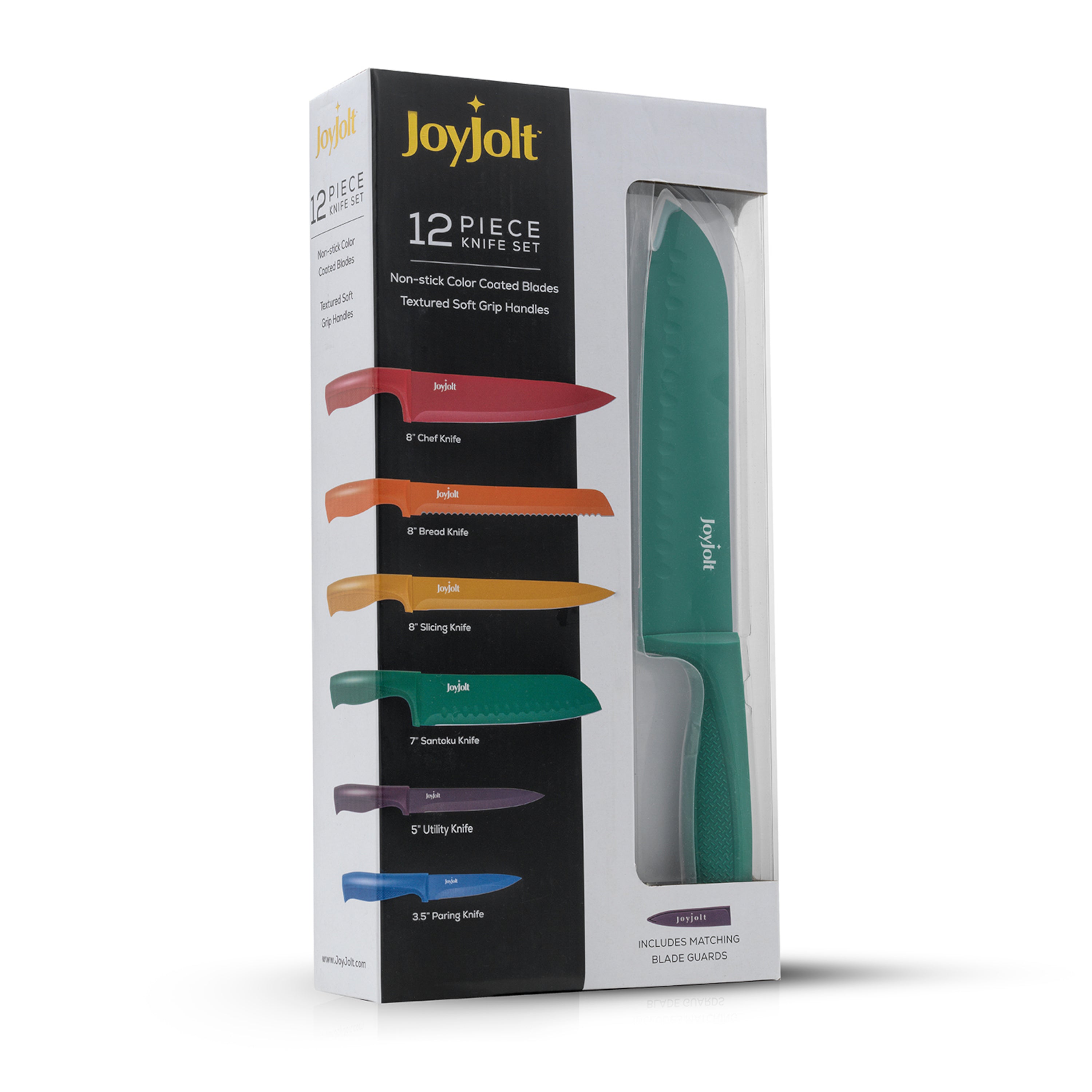 JoyJolt Multi Purpose 12 Piece Non-Stick Kitchen Knife Set - 6 Knives & 6 Blade Covers Set - Multi Colors