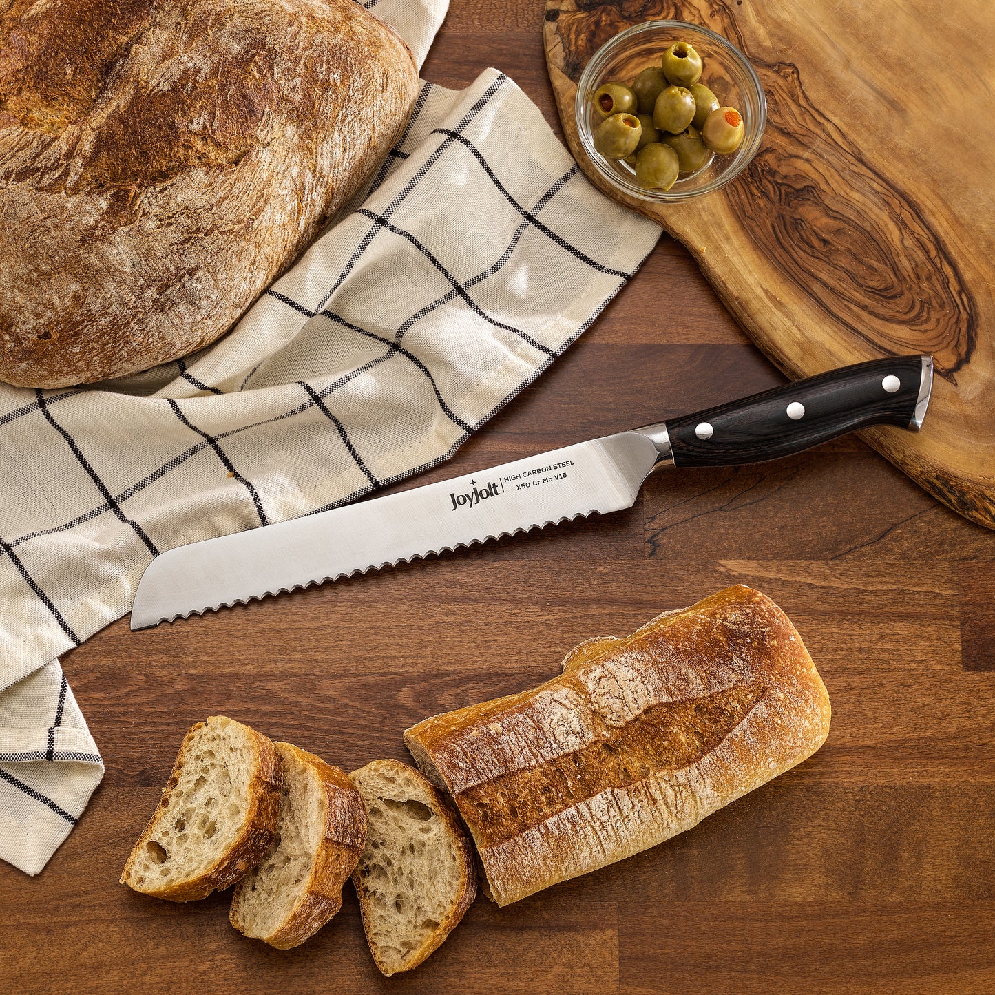 JoyJolt 8-in Bread Knife High Carbon Steel Kitchen Knife
