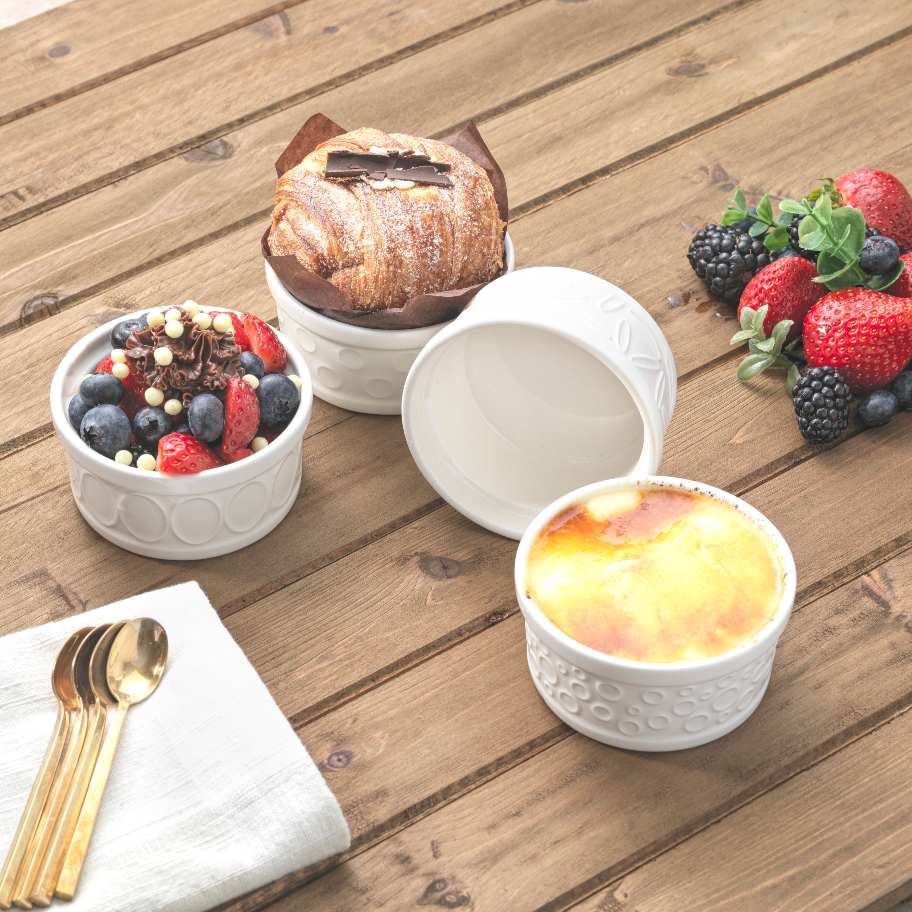 JoyJolt White Embossed Porcelain Ramekins Set