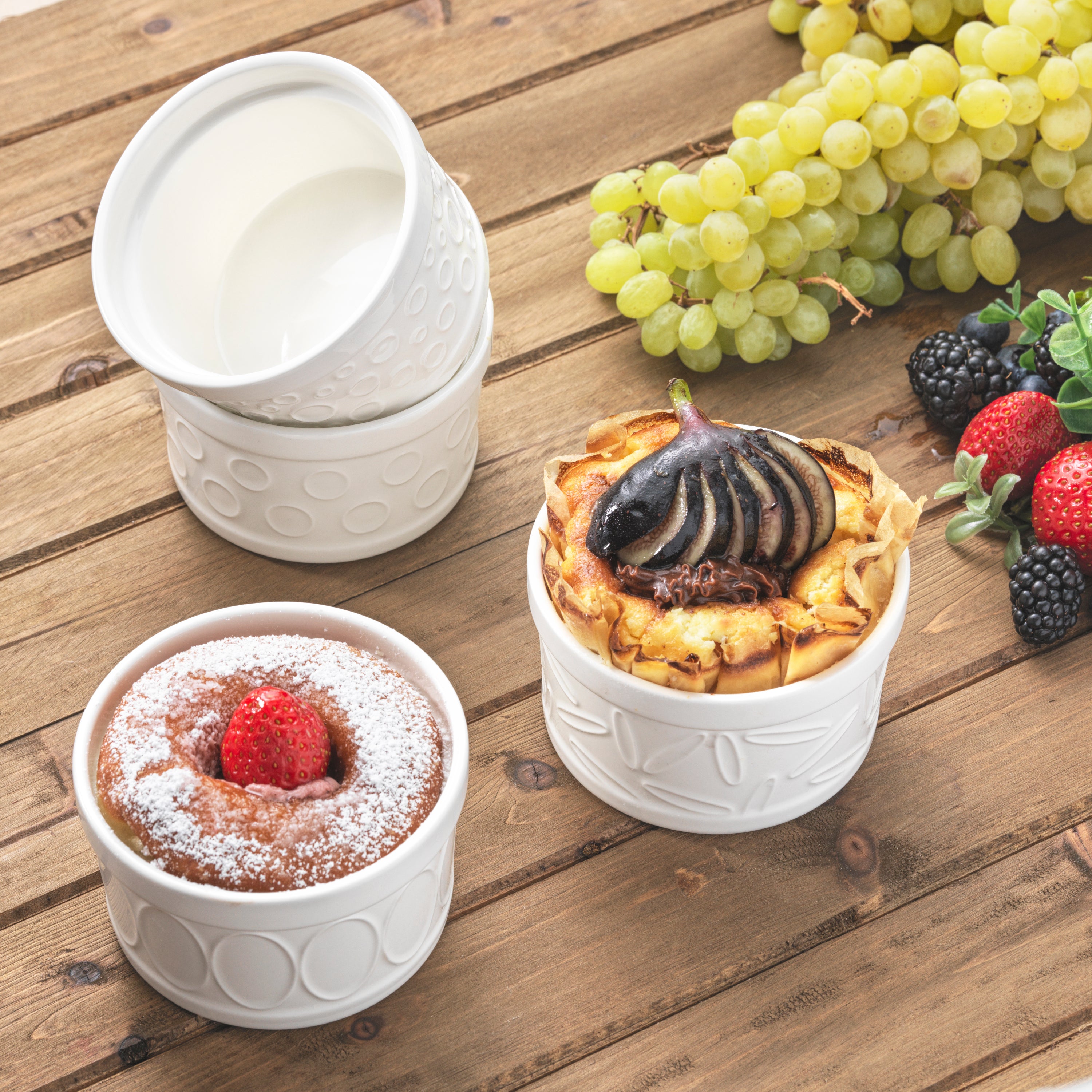 JoyJolt White Embossed Porcelain Ramekins Set