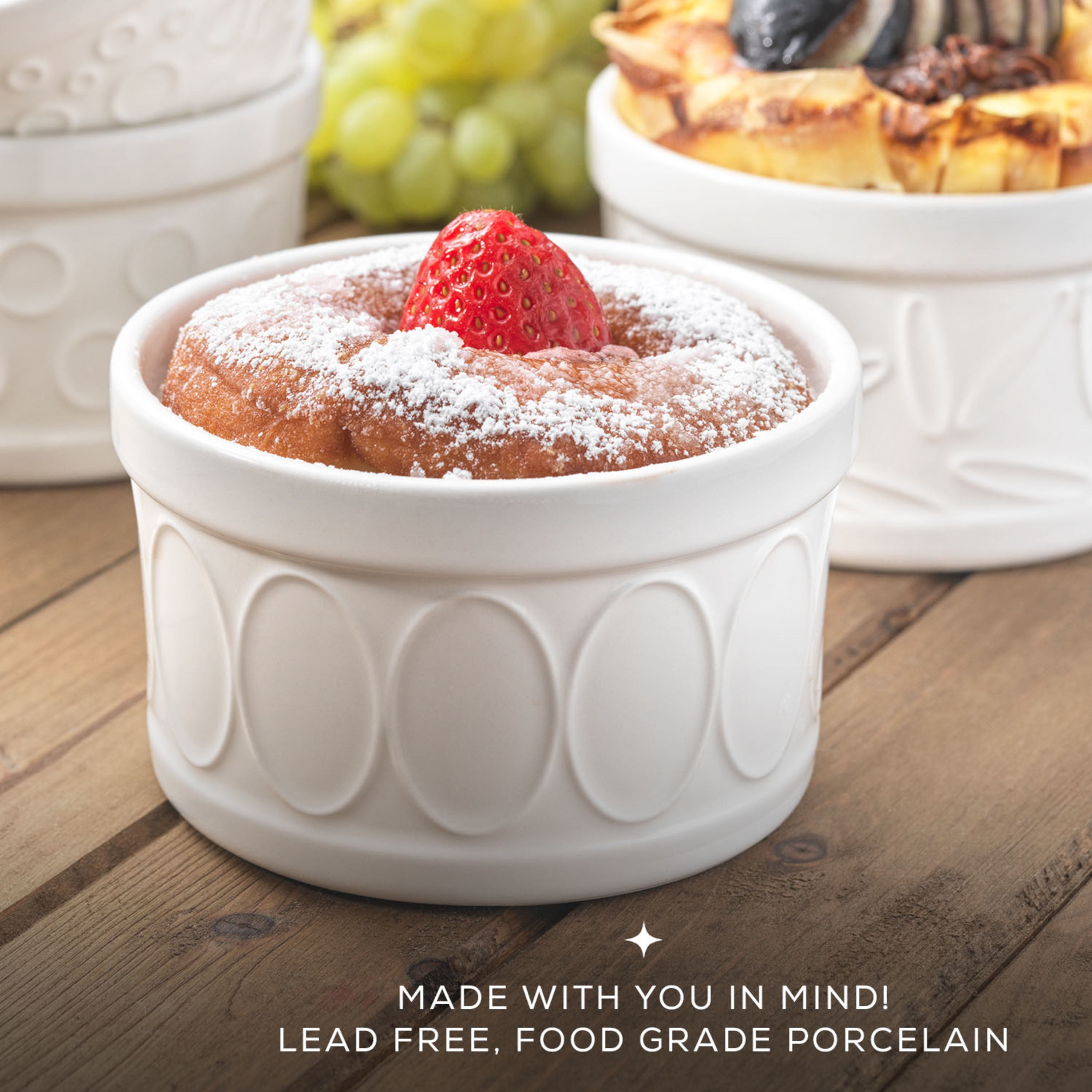 JoyJolt White Embossed Porcelain Ramekins Set