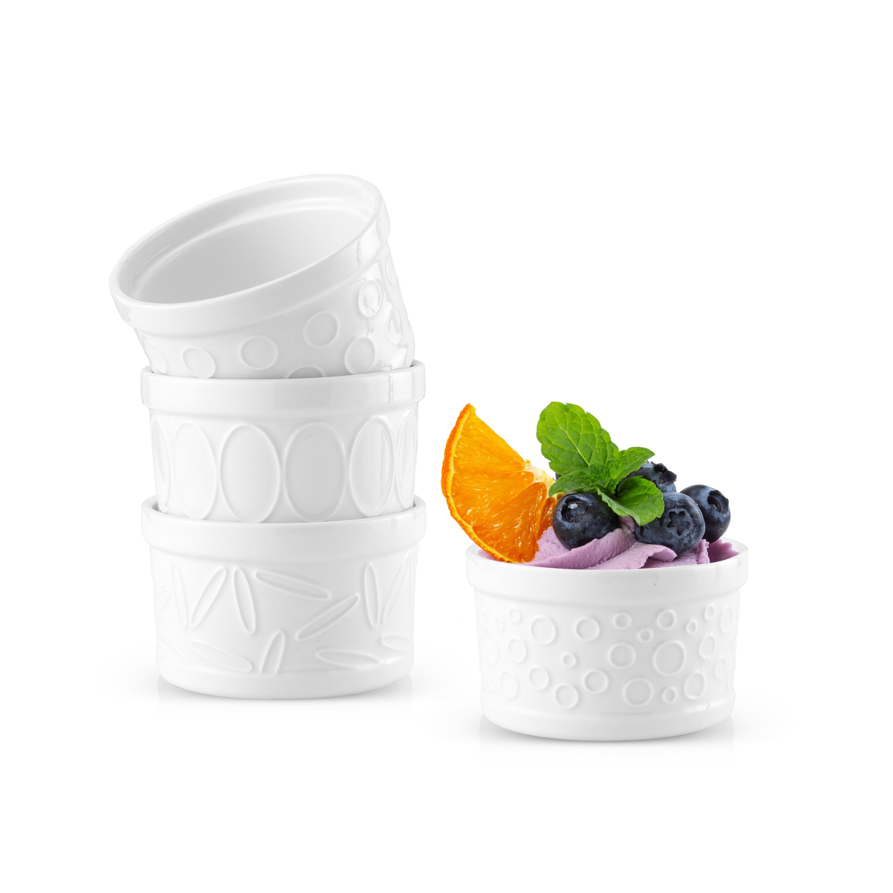 JoyJolt White Embossed Porcelain Ramekins Set