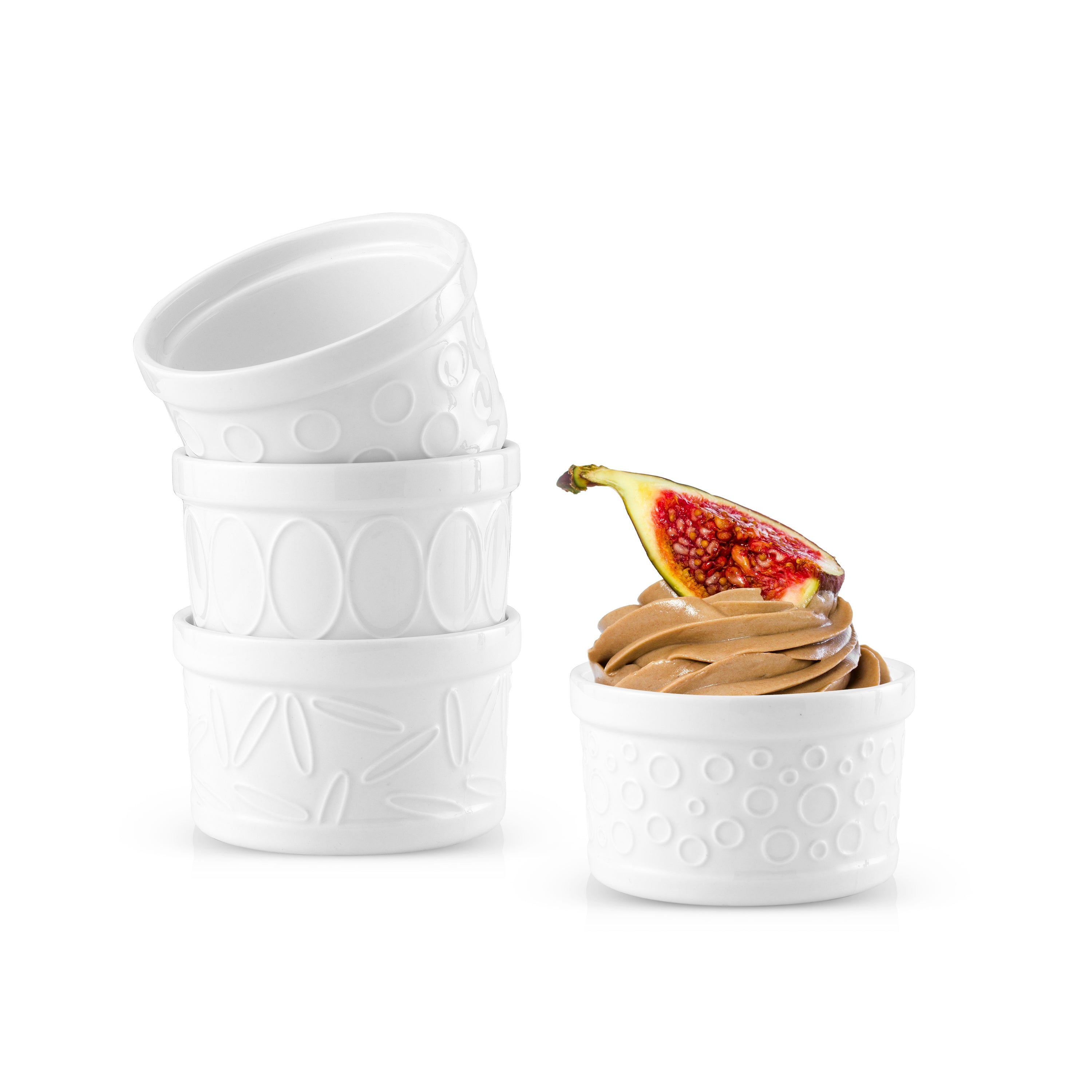 JoyJolt White Embossed Porcelain Ramekins Set