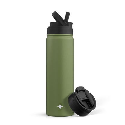 JoyJolt Vacuum Insulated Water Bottle with Flip Lid & Sport Straw Lid