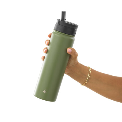 JoyJolt Vacuum Insulated Water Bottle with Flip Lid & Sport Straw Lid