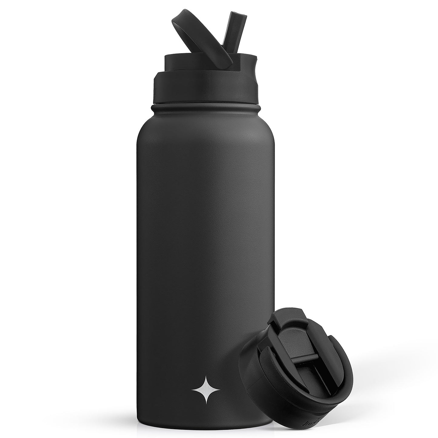 Stainless Steel Water Bottle with Flip Lid & Sport Straw Lid