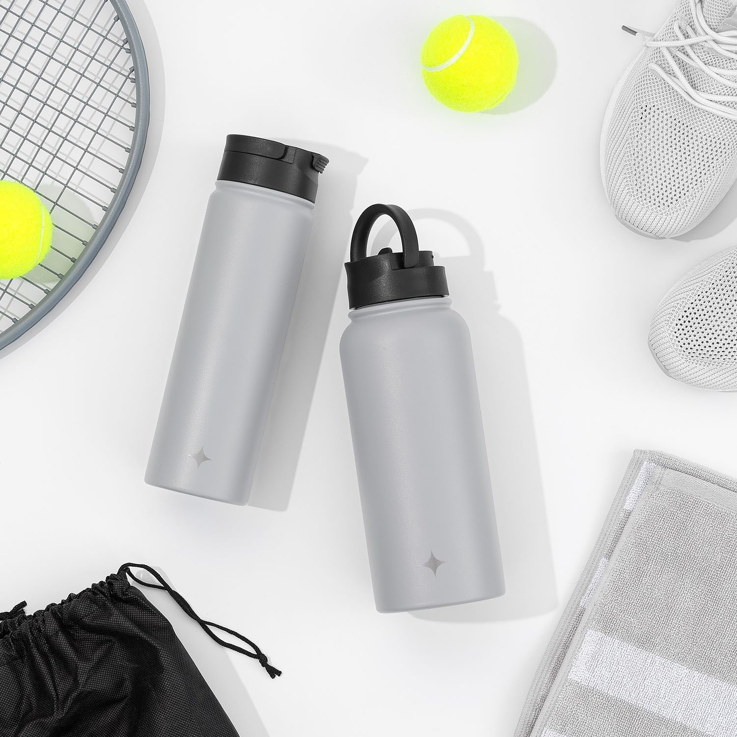 Stainless Steel Water Bottle with Flip Lid & Sport Straw Lid