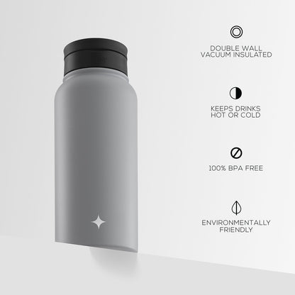 Stainless Steel Water Bottle with Flip Lid & Sport Straw Lid