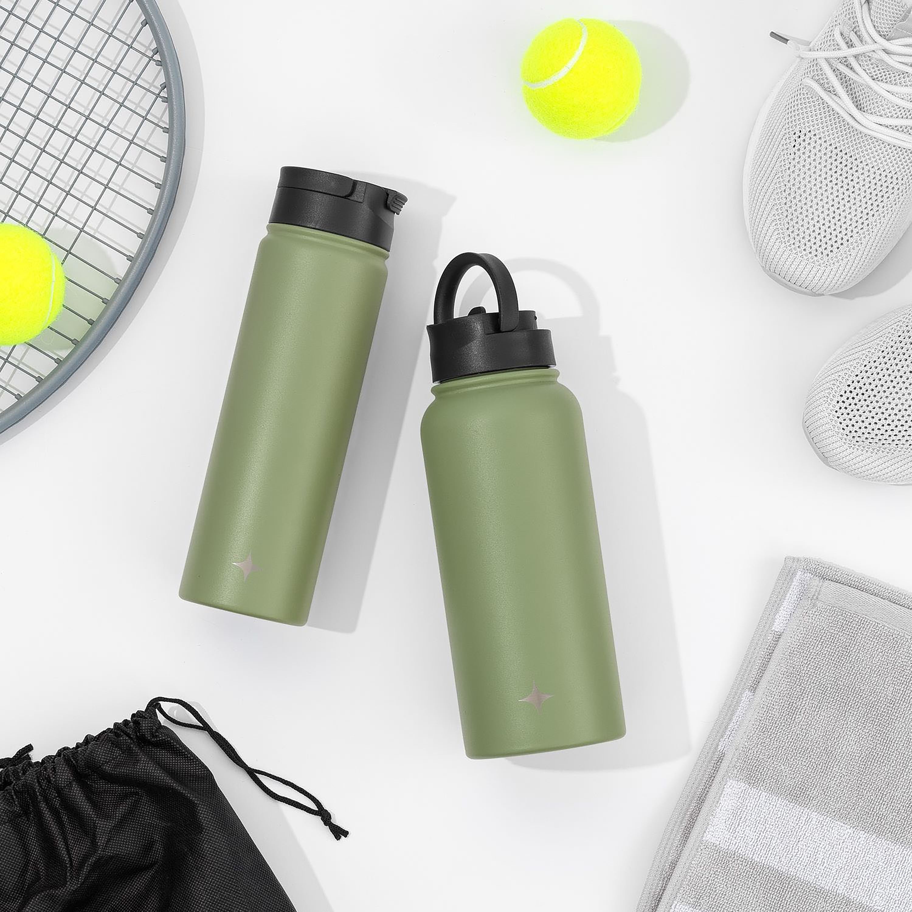 Stainless Steel Water Bottle with Flip Lid & Sport Straw Lid