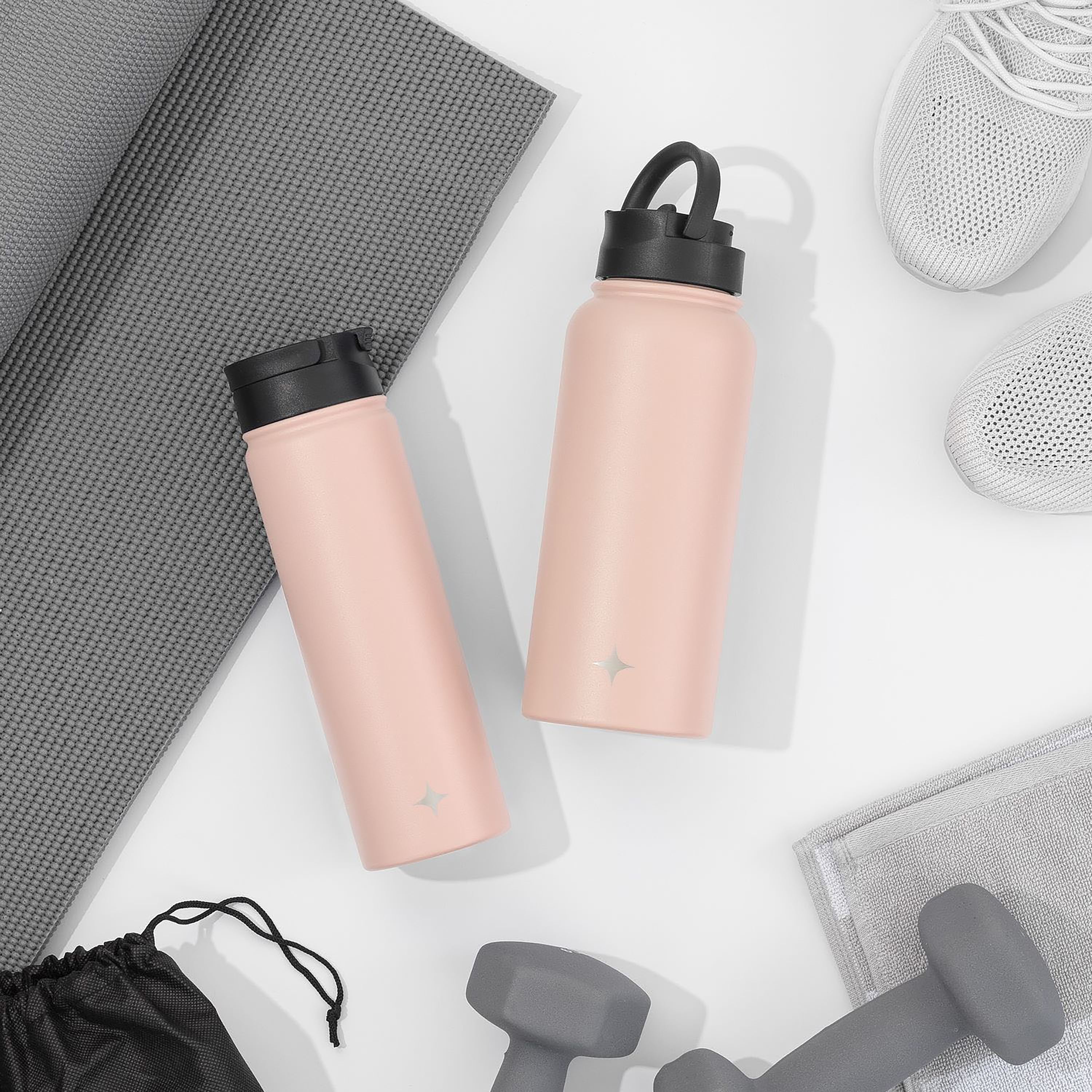 Stainless Steel Water Bottle with Flip Lid & Sport Straw Lid