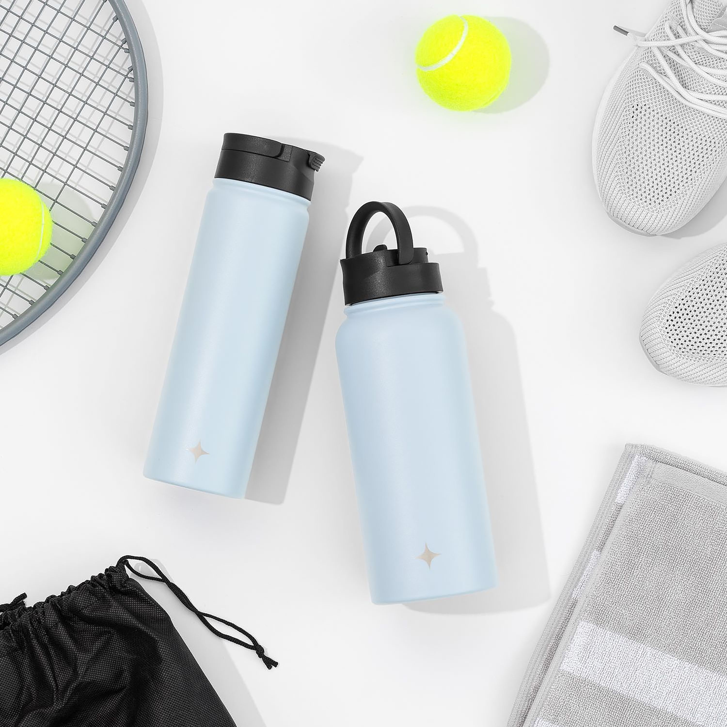 Stainless Steel Water Bottle with Flip Lid & Sport Straw Lid