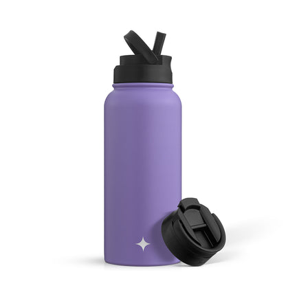 Stainless Steel Water Bottle with Flip Lid & Sport Straw Lid