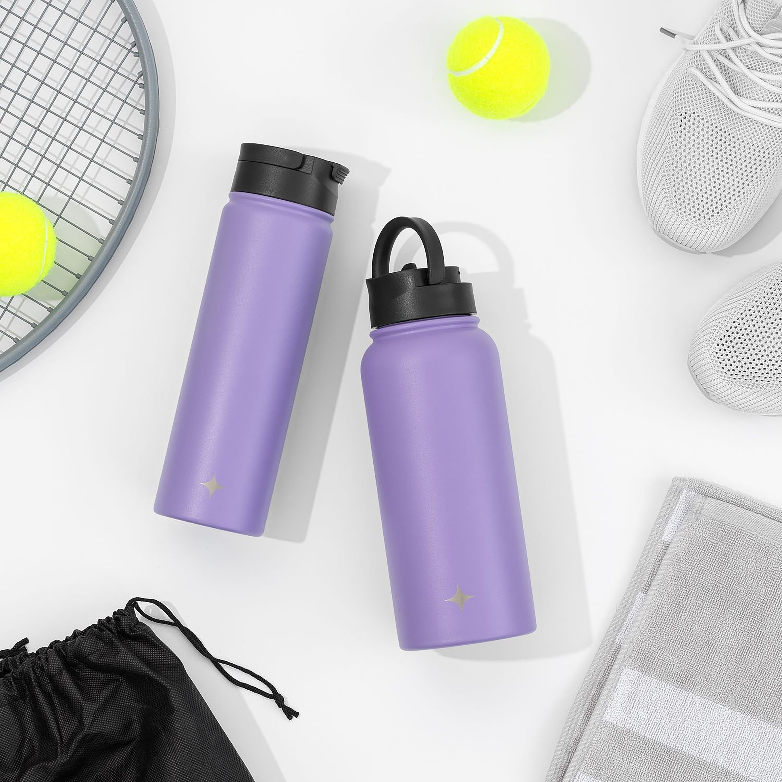 Stainless Steel Water Bottle with Flip Lid & Sport Straw Lid