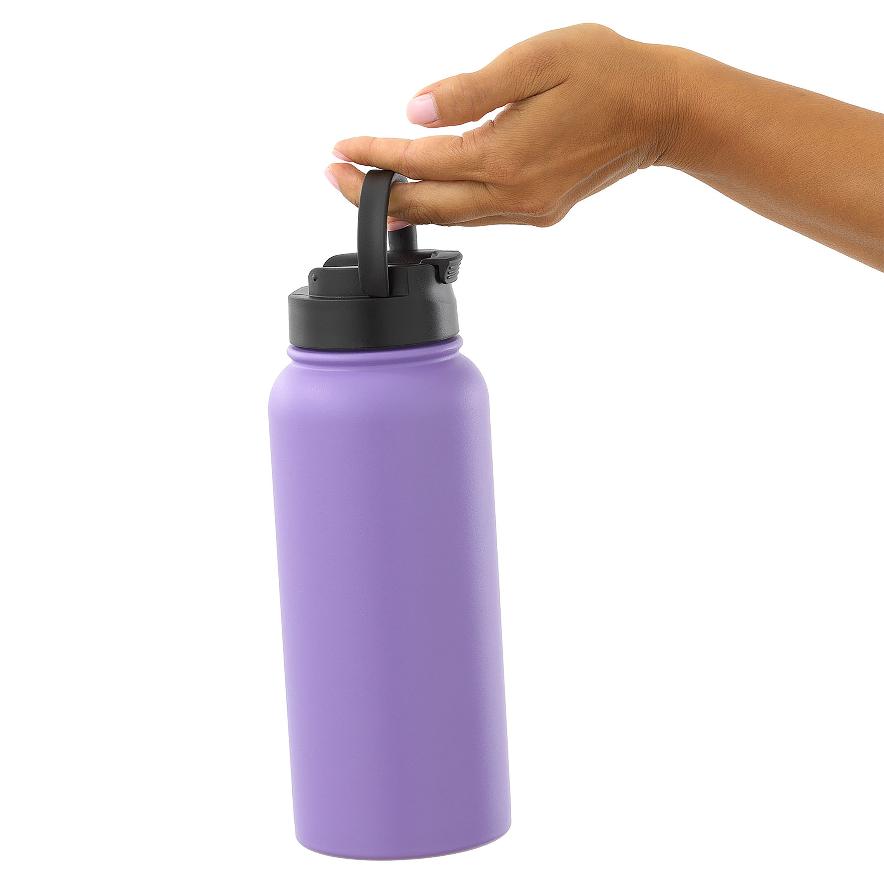 Stainless Steel Water Bottle with Flip Lid & Sport Straw Lid