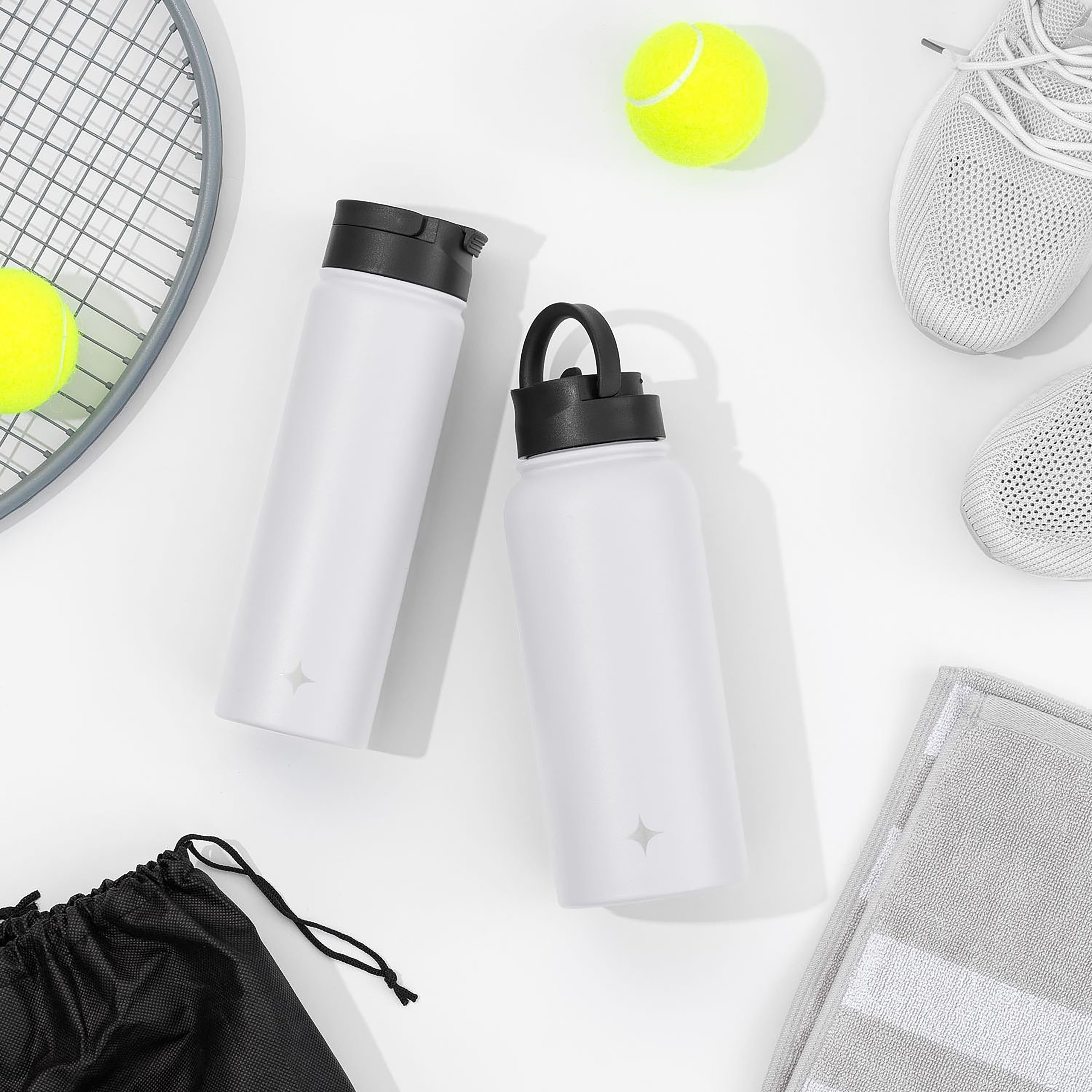 Stainless Steel Water Bottle with Flip Lid & Sport Straw Lid