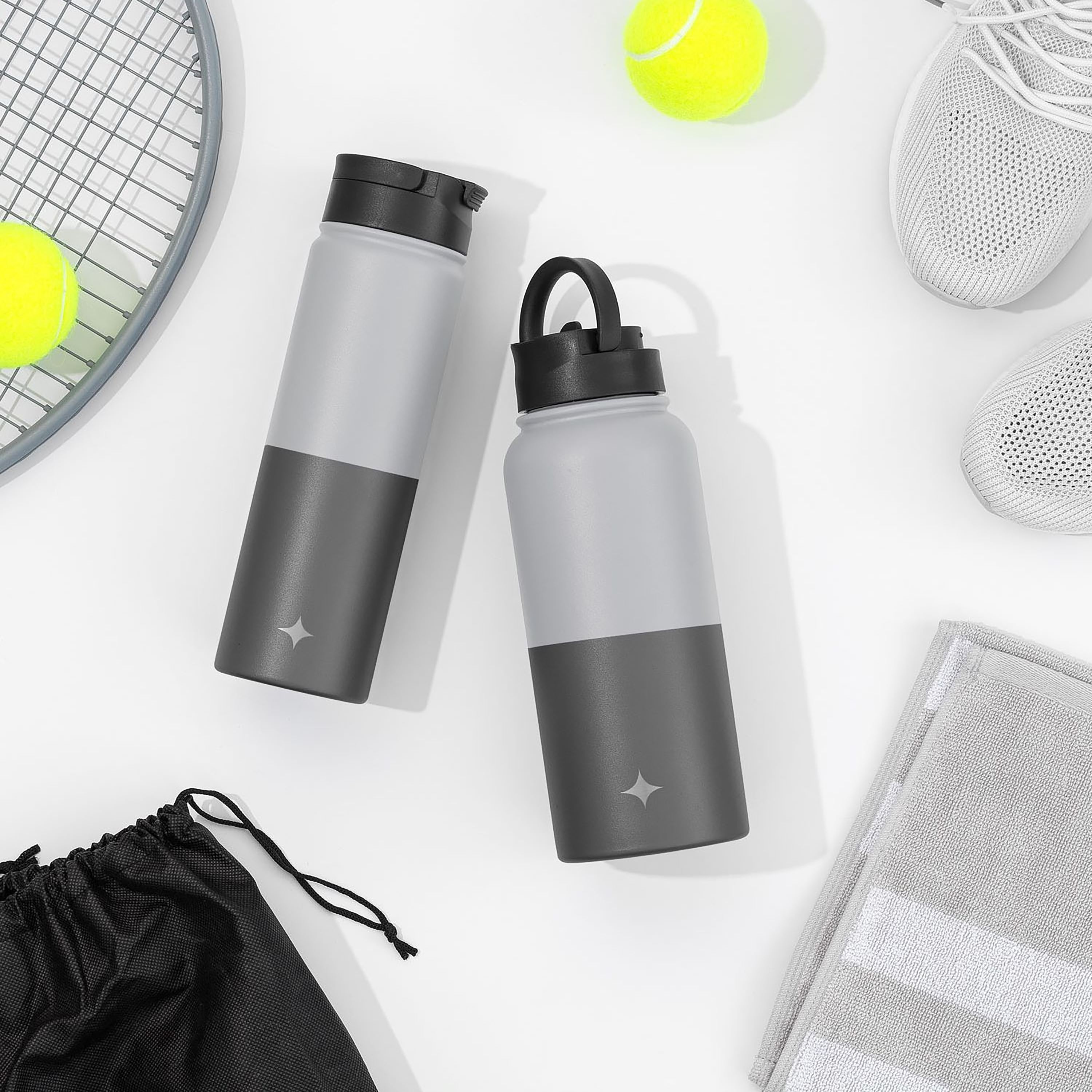Stainless Steel Water Bottle with Flip Lid & Sport Straw Lid