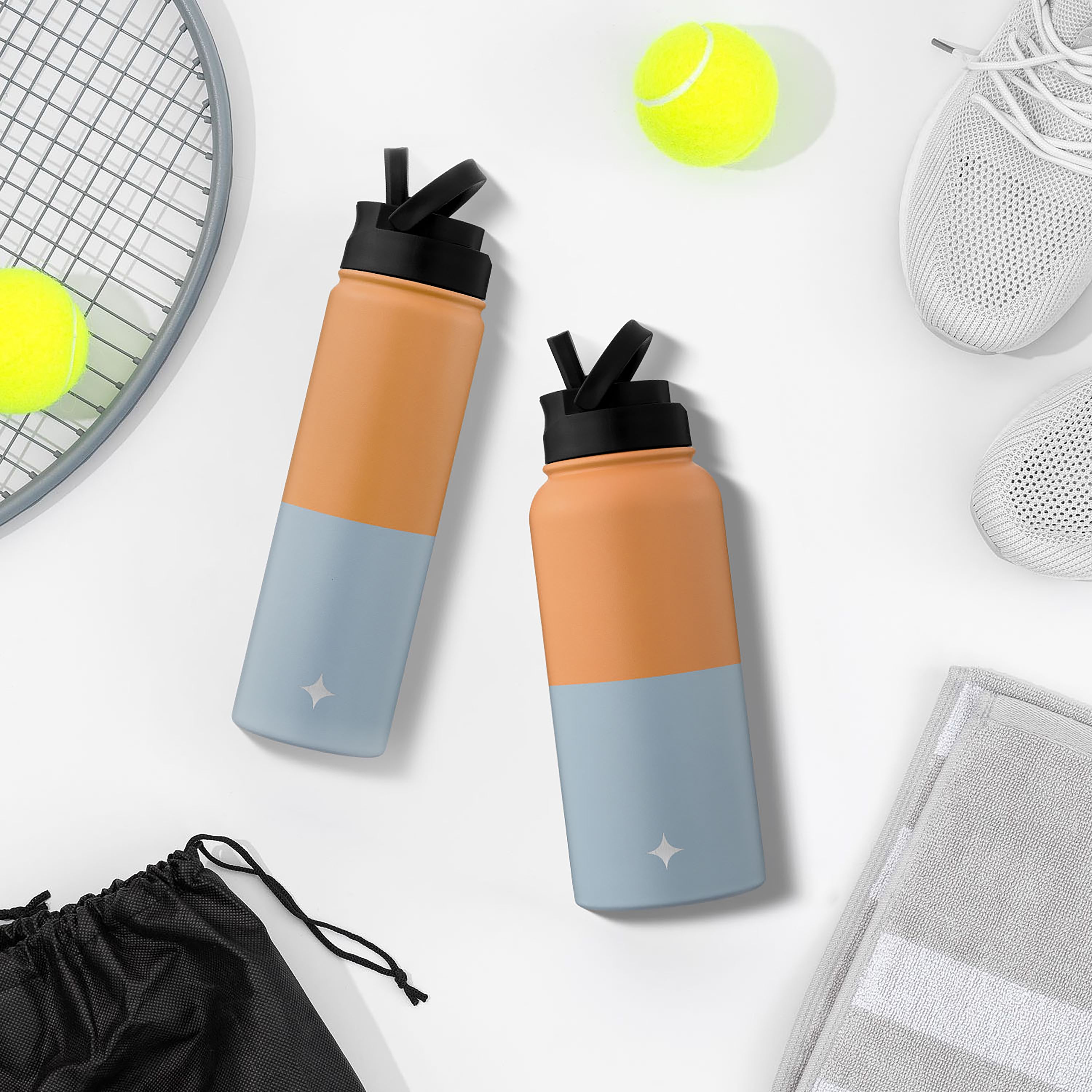 Stainless Steel Water Bottle with Flip Lid & Sport Straw Lid
