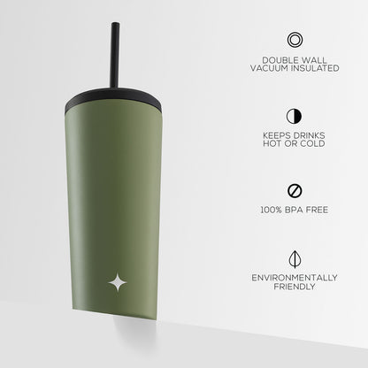 JoyJolt Vacuum Insulated Tumbler with Flip Lid and Straw