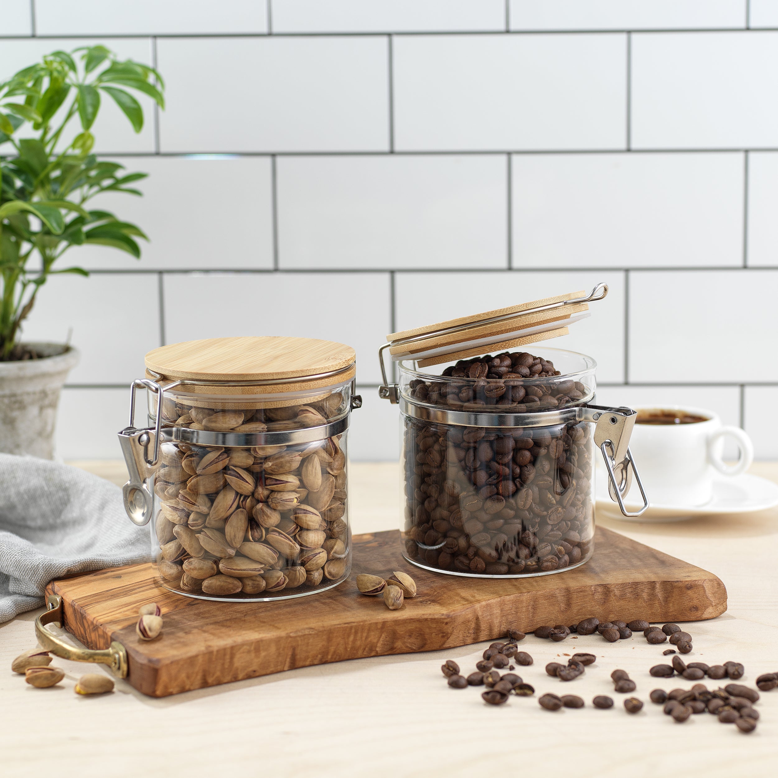 Storage Jars with Airtight Bamboo Clamp Lids Set