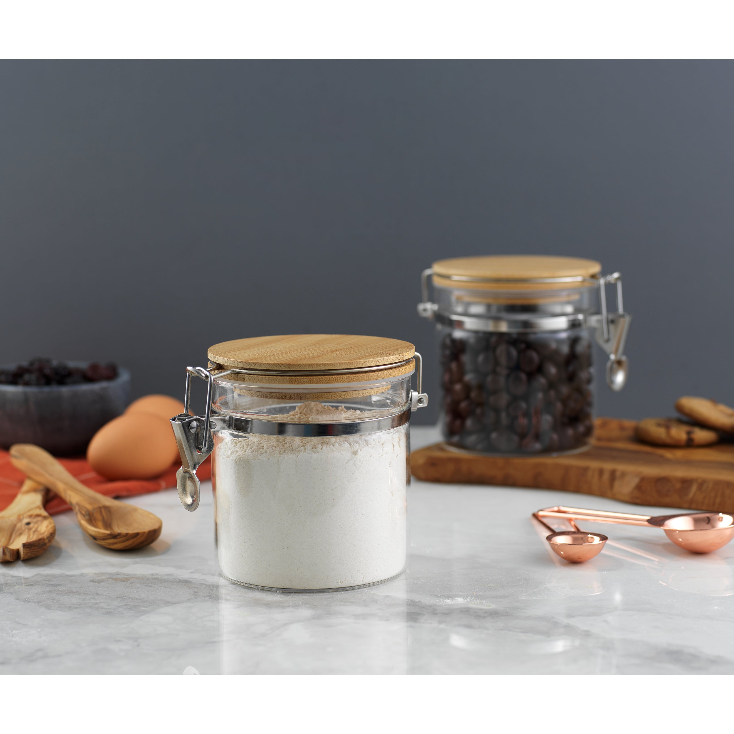 Storage Jars with Airtight Bamboo Clamp Lids Set
