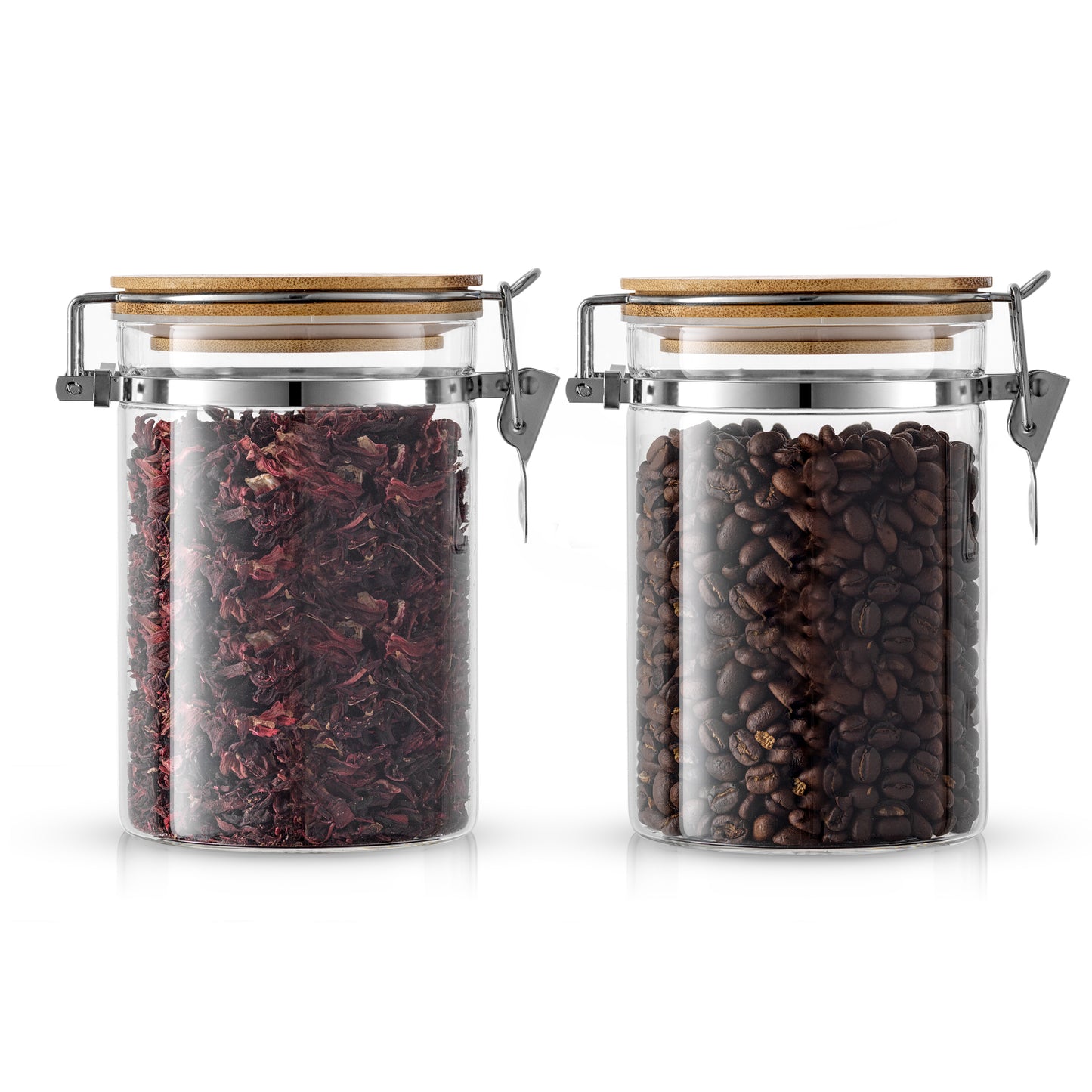 Storage Jars with Airtight Bamboo Clamp Lids Set