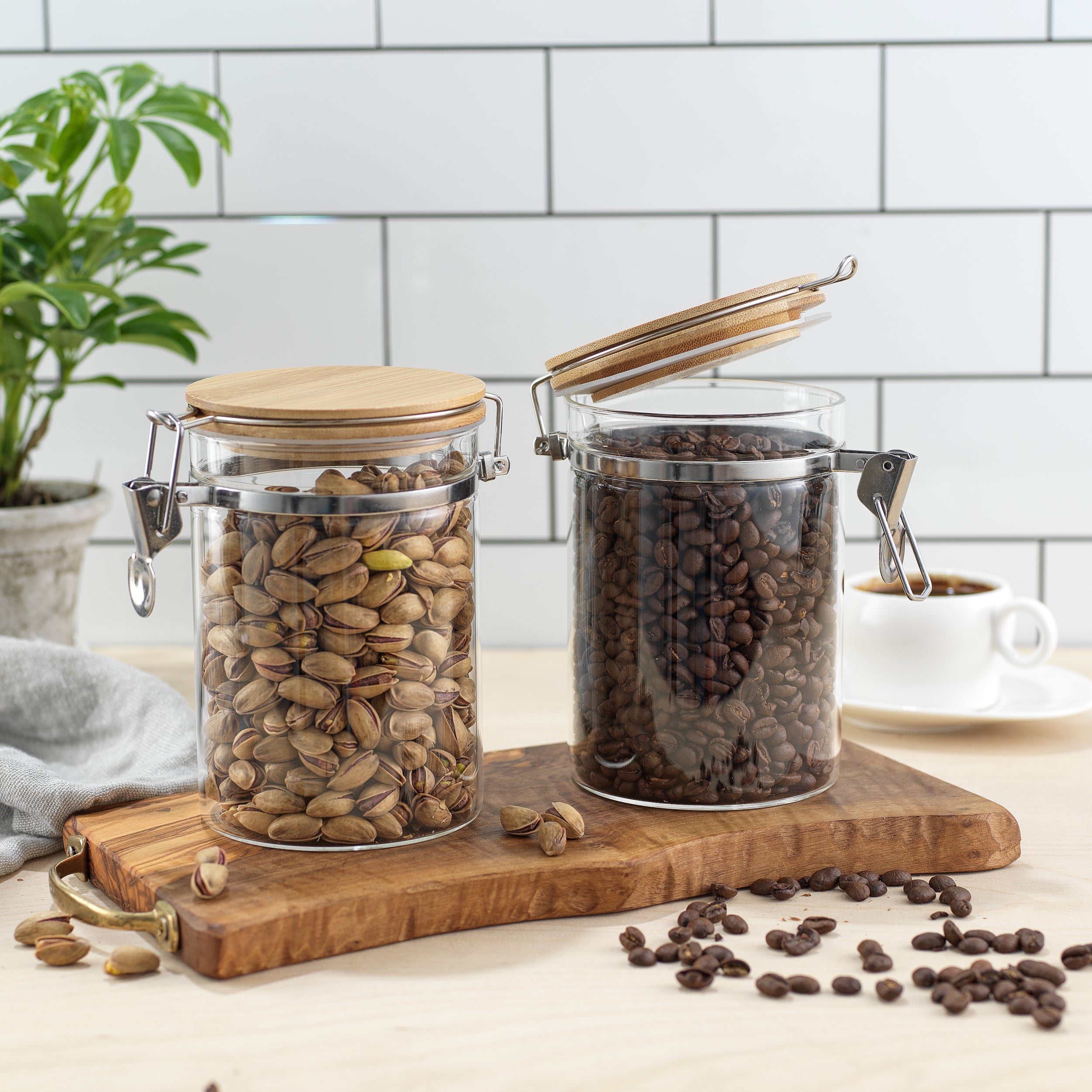 Storage Jars with Airtight Bamboo Clamp Lids Set