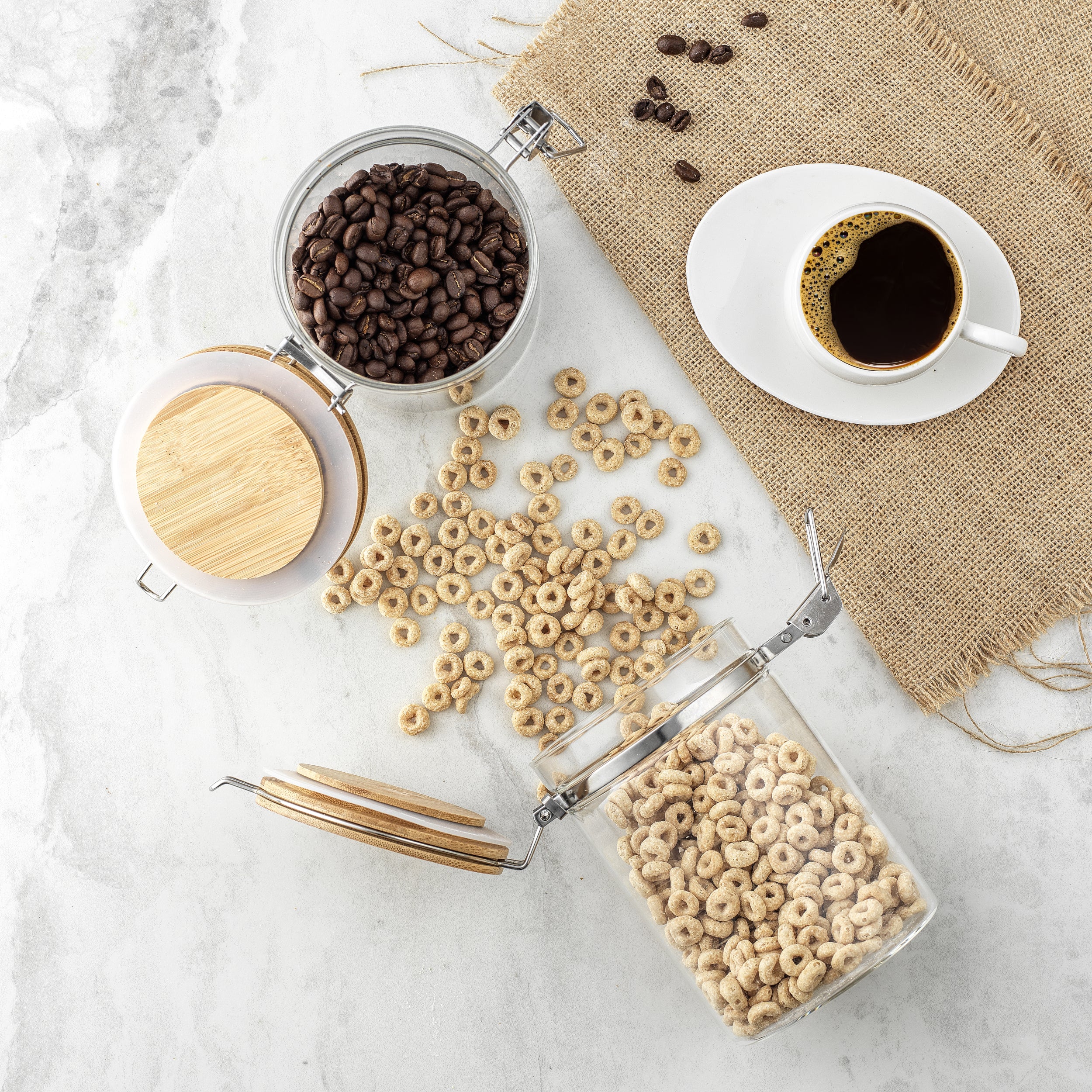 Storage Jars with Airtight Bamboo Clamp Lids Set