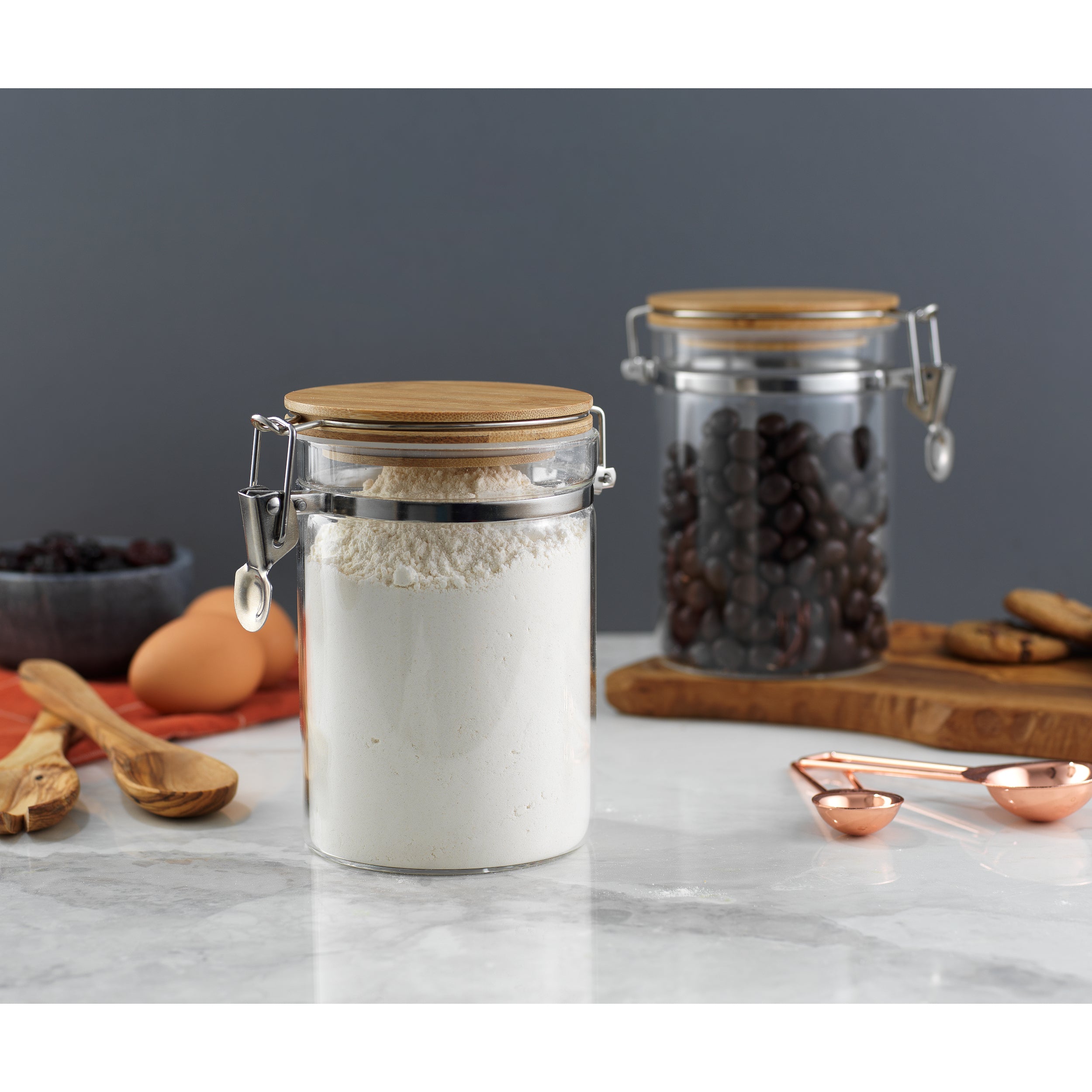Storage Jars with Airtight Bamboo Clamp Lids Set