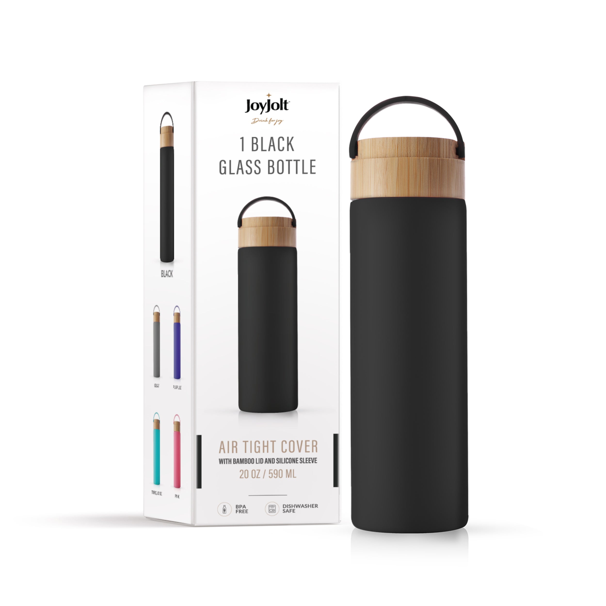 JoyJolt Glass Water Bottle with Strap and Silicone Sleeve