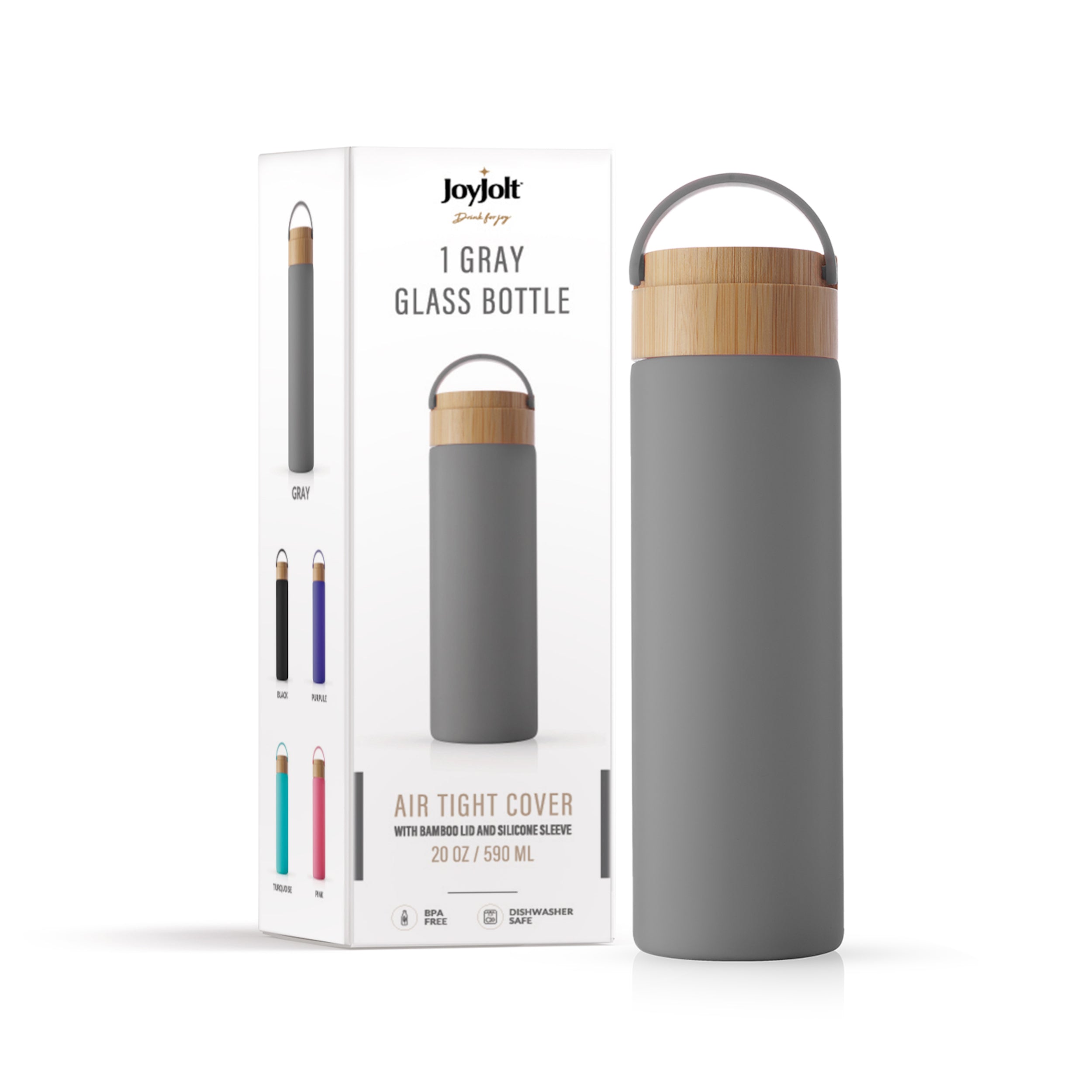 JoyJolt Glass Water Bottle with Strap and Silicone Sleeve