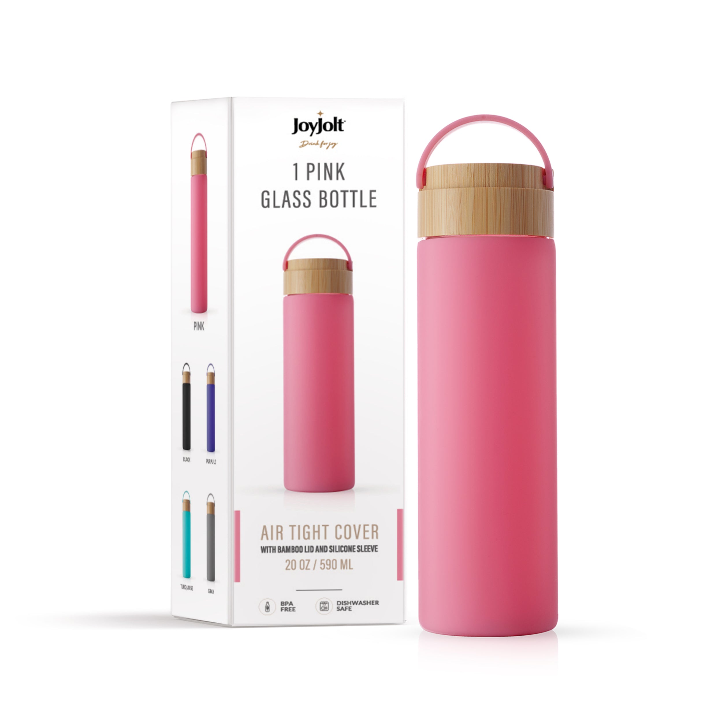 JoyJolt Glass Water Bottle with Strap and Silicone Sleeve