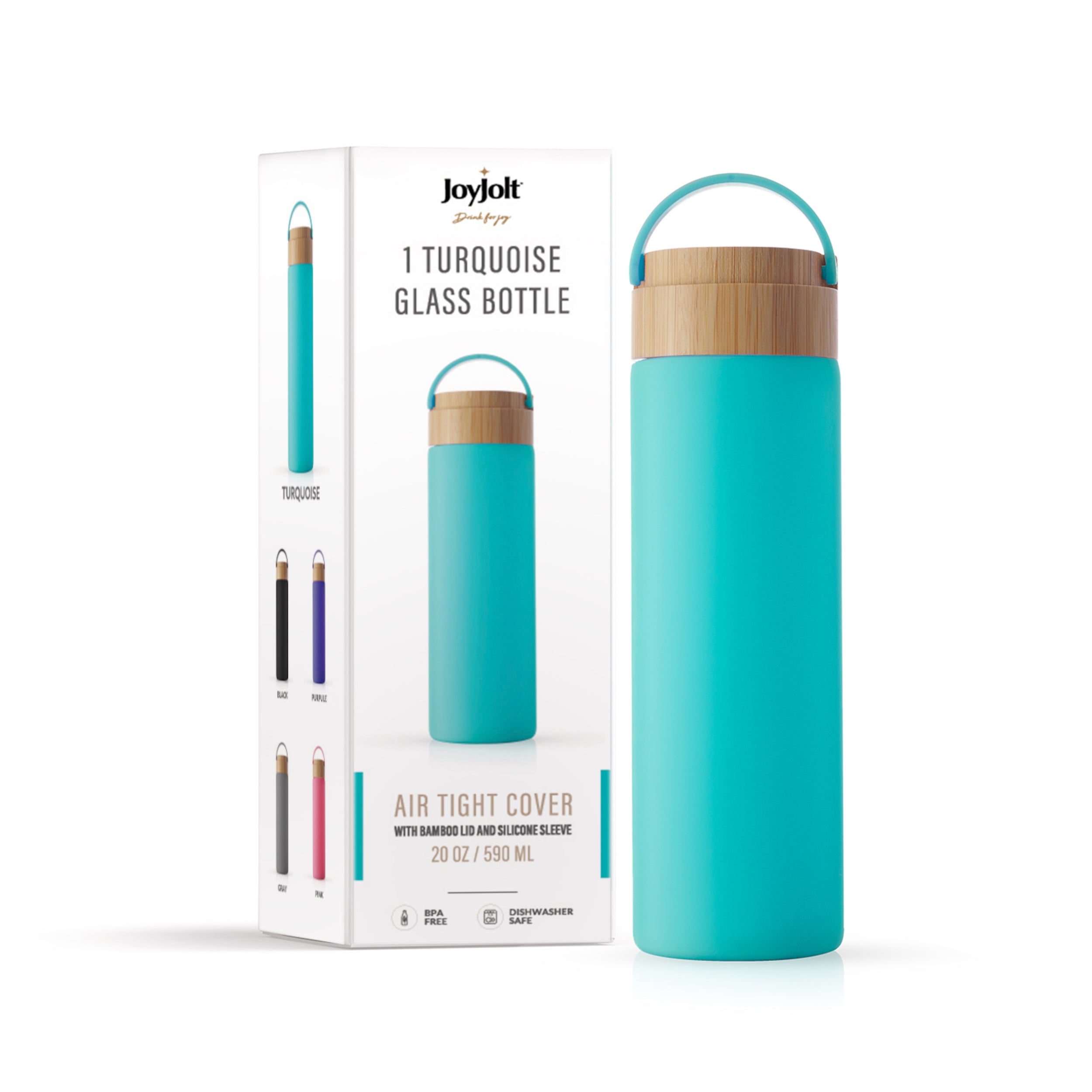 JoyJolt Glass Water Bottle with Strap and Silicone Sleeve