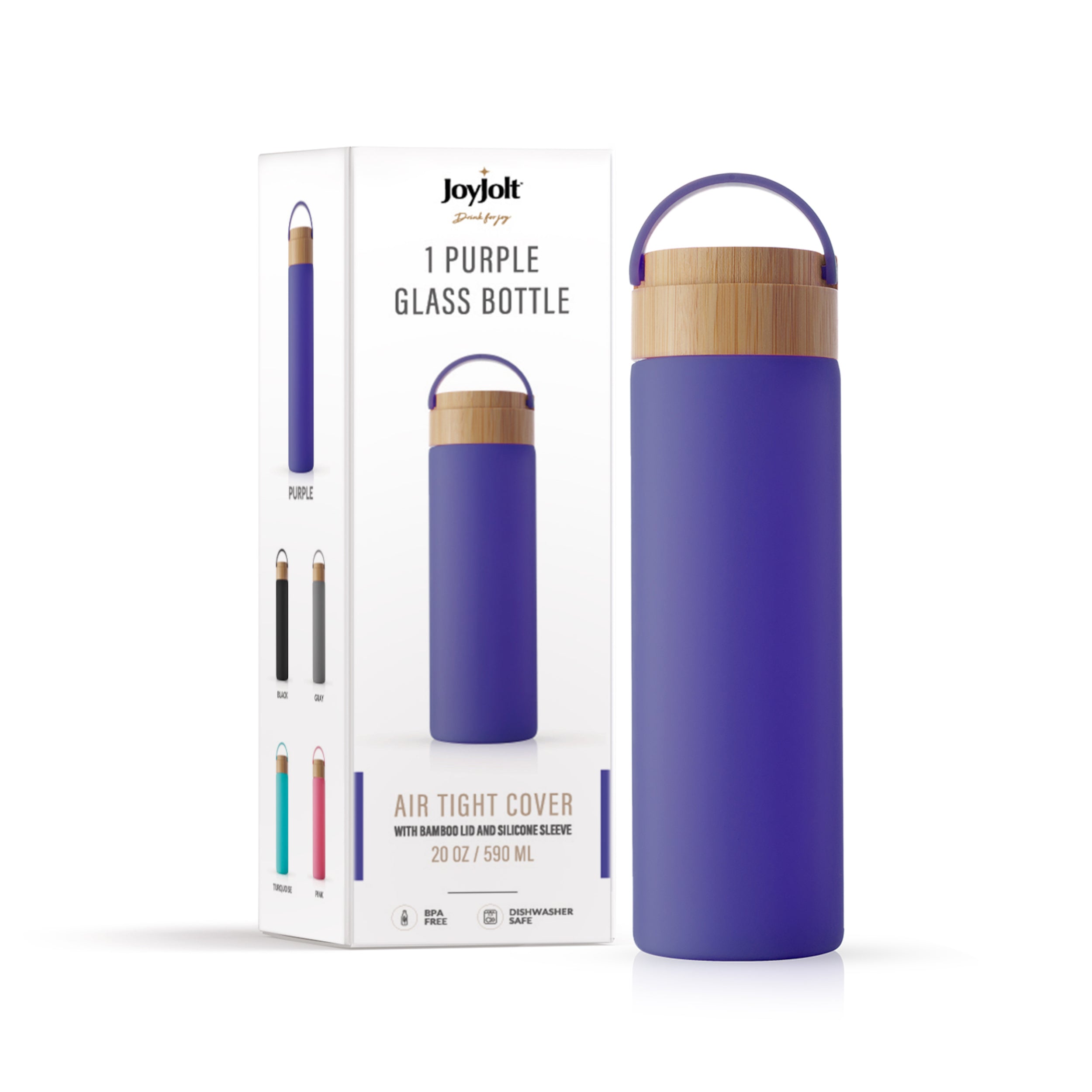 JoyJolt Glass Water Bottle with Strap and Silicone Sleeve