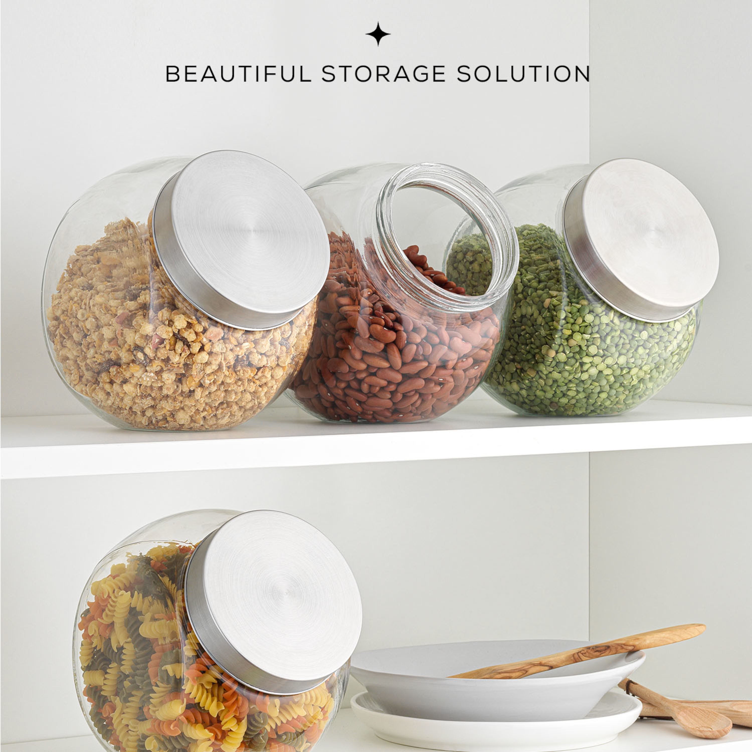 JoyFul Round Glass Cookie Jar with Airtight Lids