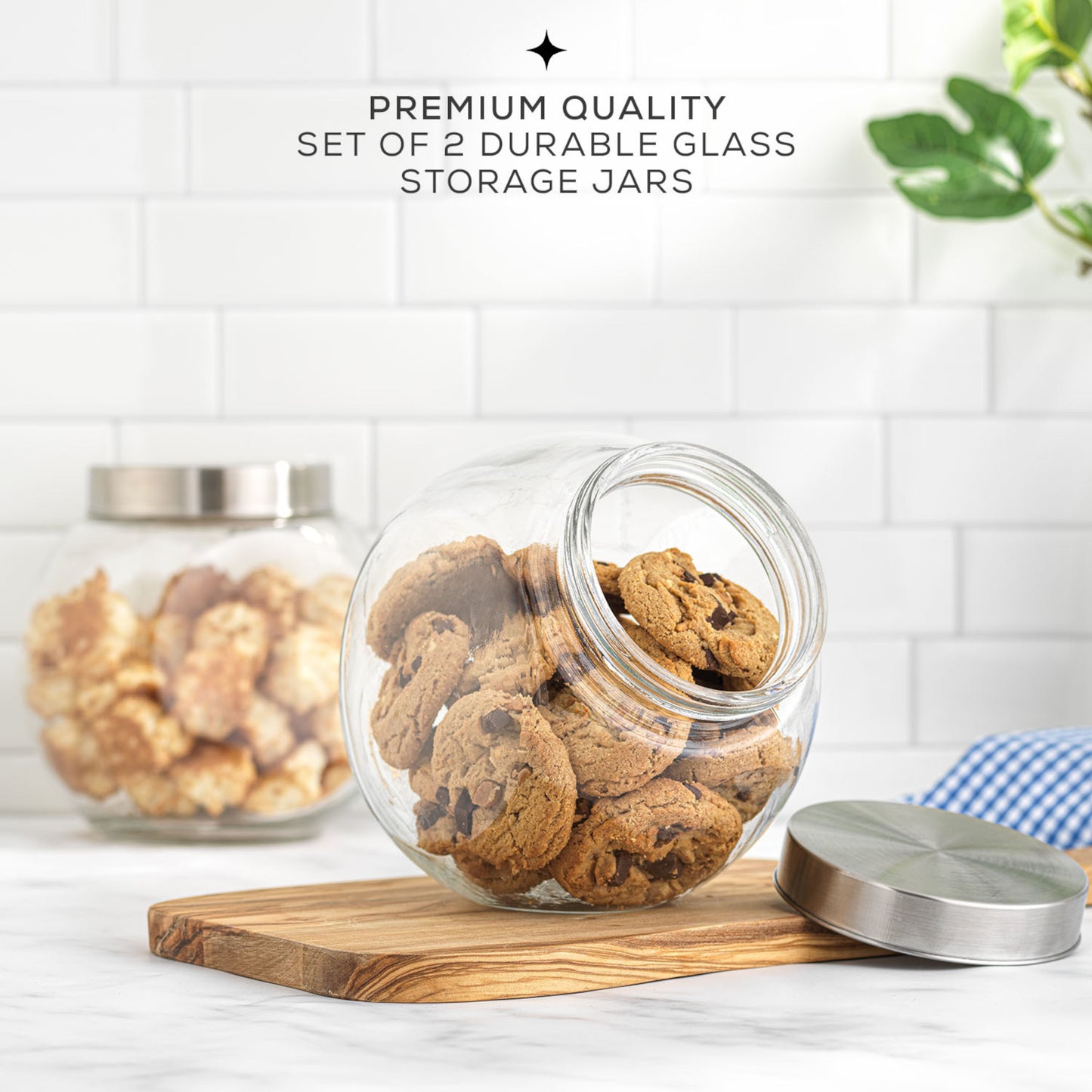 Round Glass Cookie Jar with Airtight Lids