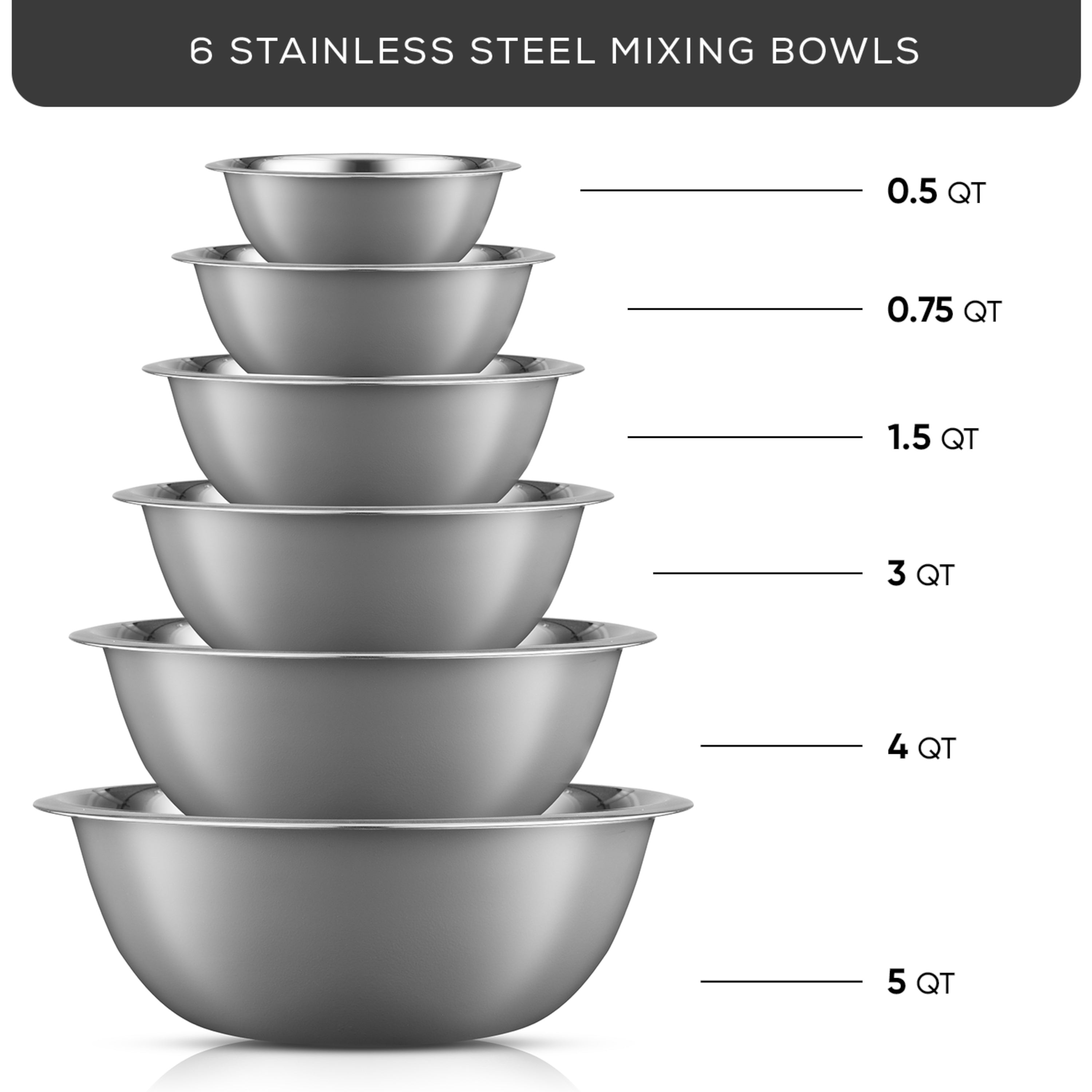 JoyJolt Stainless Steel Mixing Bowl Set - Thumbnail 4